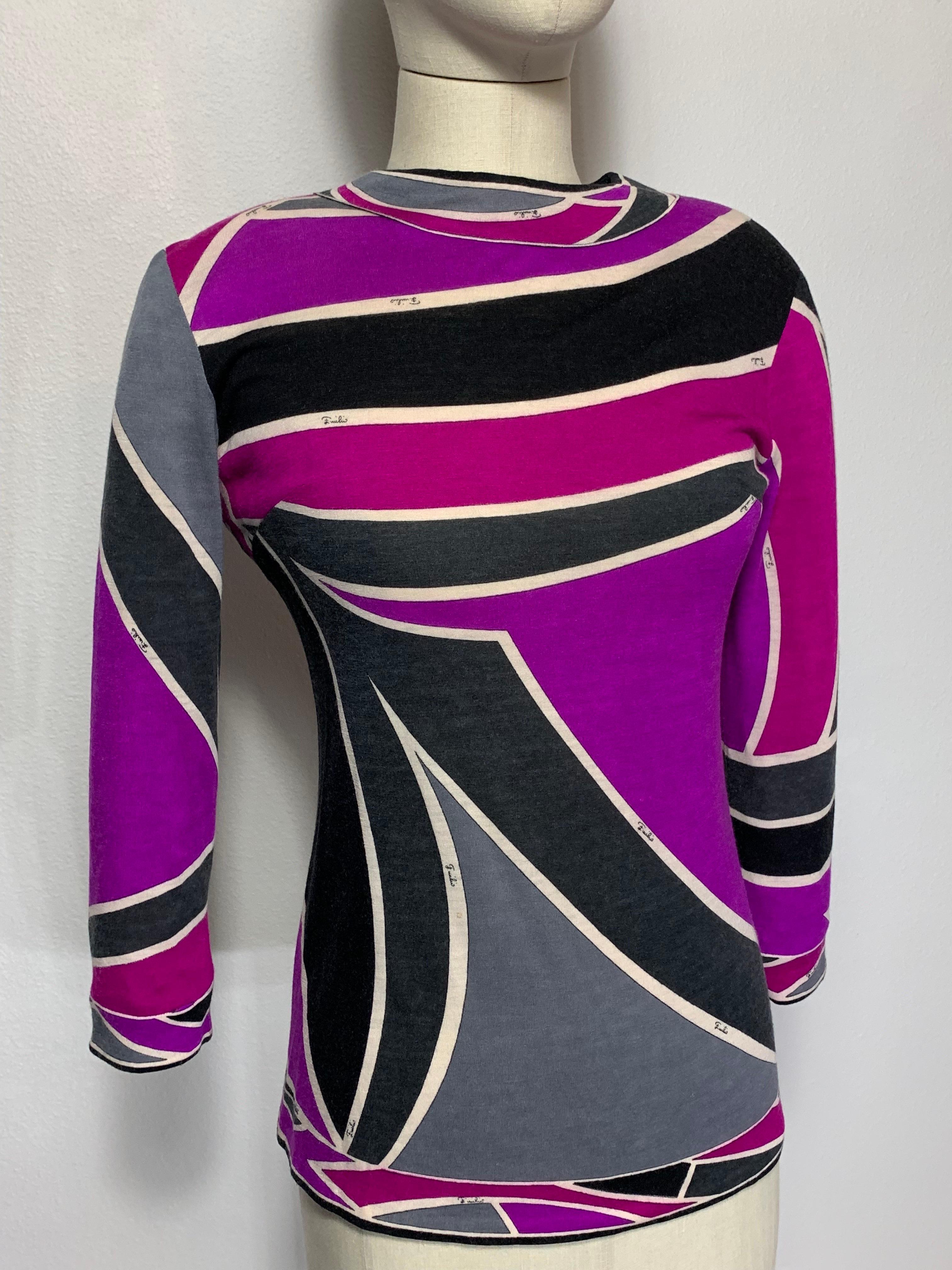 1960s Emilio Pucci Cashmere & Silk Graphic Print Knit Pullover Sweater  For Sale 5