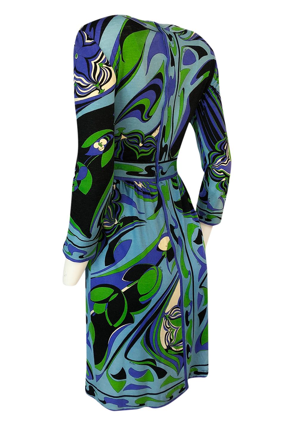 1960s Emilio Pucci Cashmere & Silk Purple & Green Classic Print Dress im Zustand „Hervorragend“ in Rockwood, ON