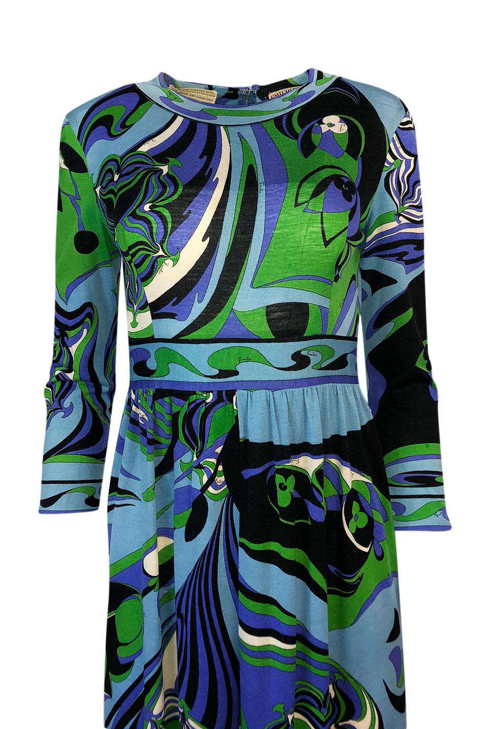 1960s Emilio Pucci Cashmere & Silk Purple & Green Classic Print Dress Damen