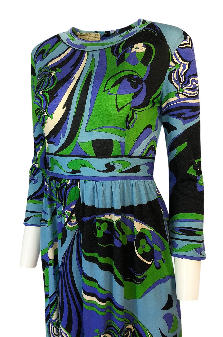 1960s Emilio Pucci Cashmere & Silk Purple & Green Classic Print Dress 1