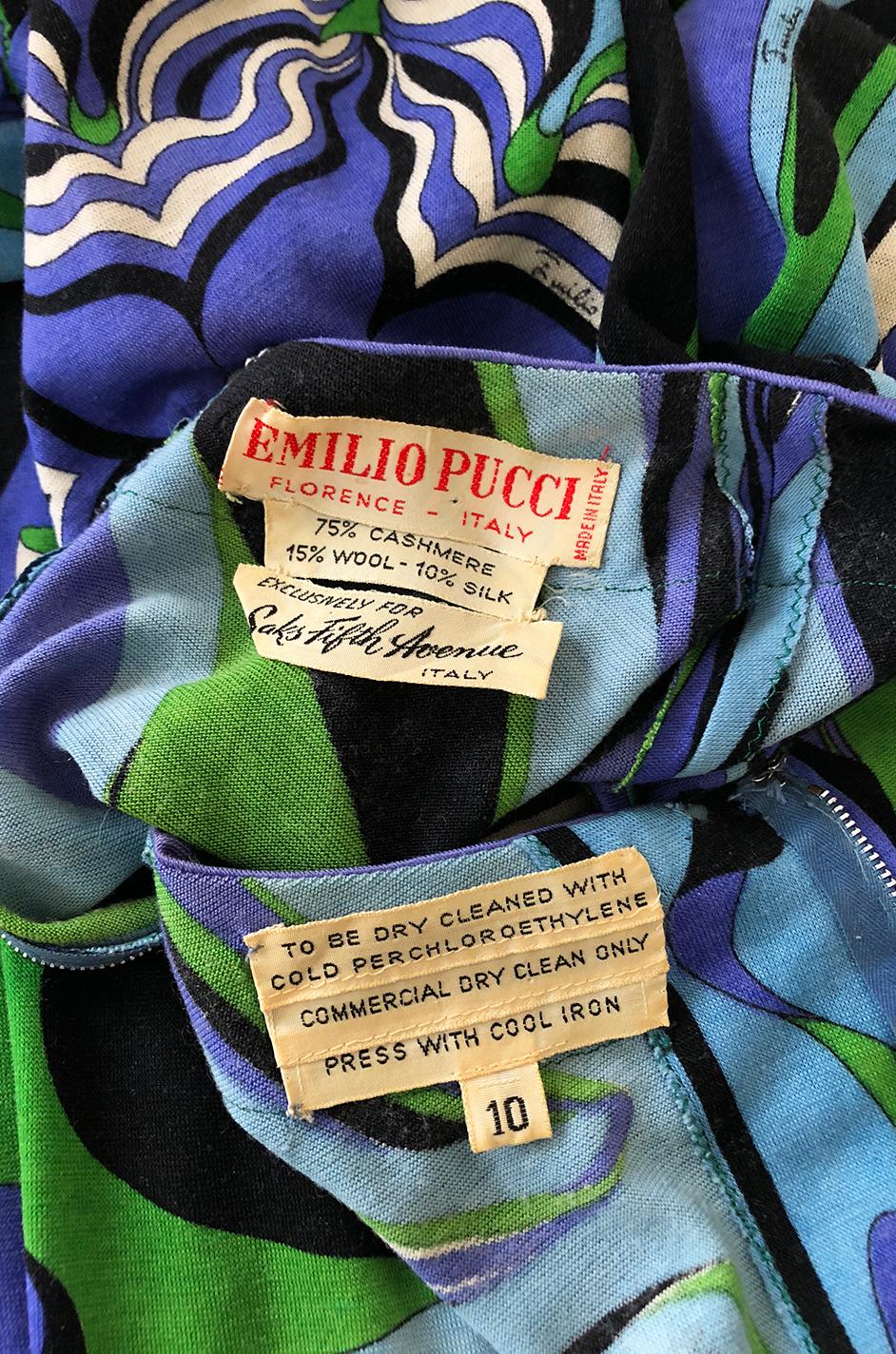 1960s Emilio Pucci Cashmere & Silk Purple & Green Classic Print Dress 3