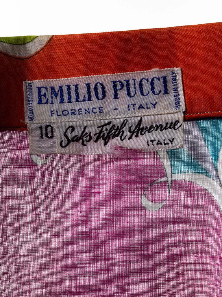 1960s Emilio Pucci Cross Print Multi-Color Sleeveless Cotton Velvet Top