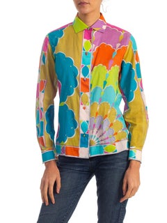 1960'S EMILIO PUCCI Multicolor Cotton Voile Psychedelic Blouse