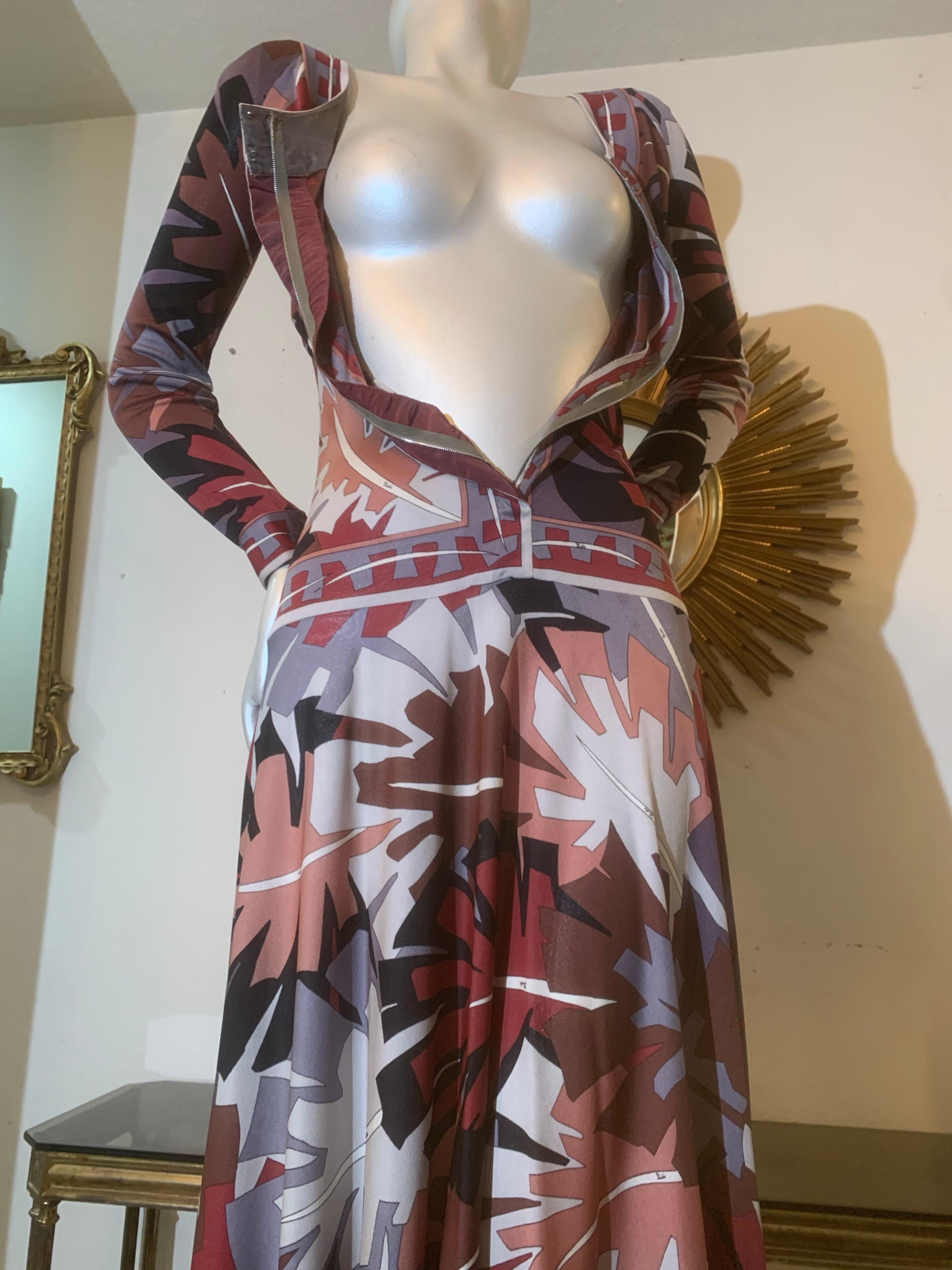 Robe de jour Emilio Pucci des années 1960, taille basse, jupe complète imprimée de grenouilles de palmier en vente 7