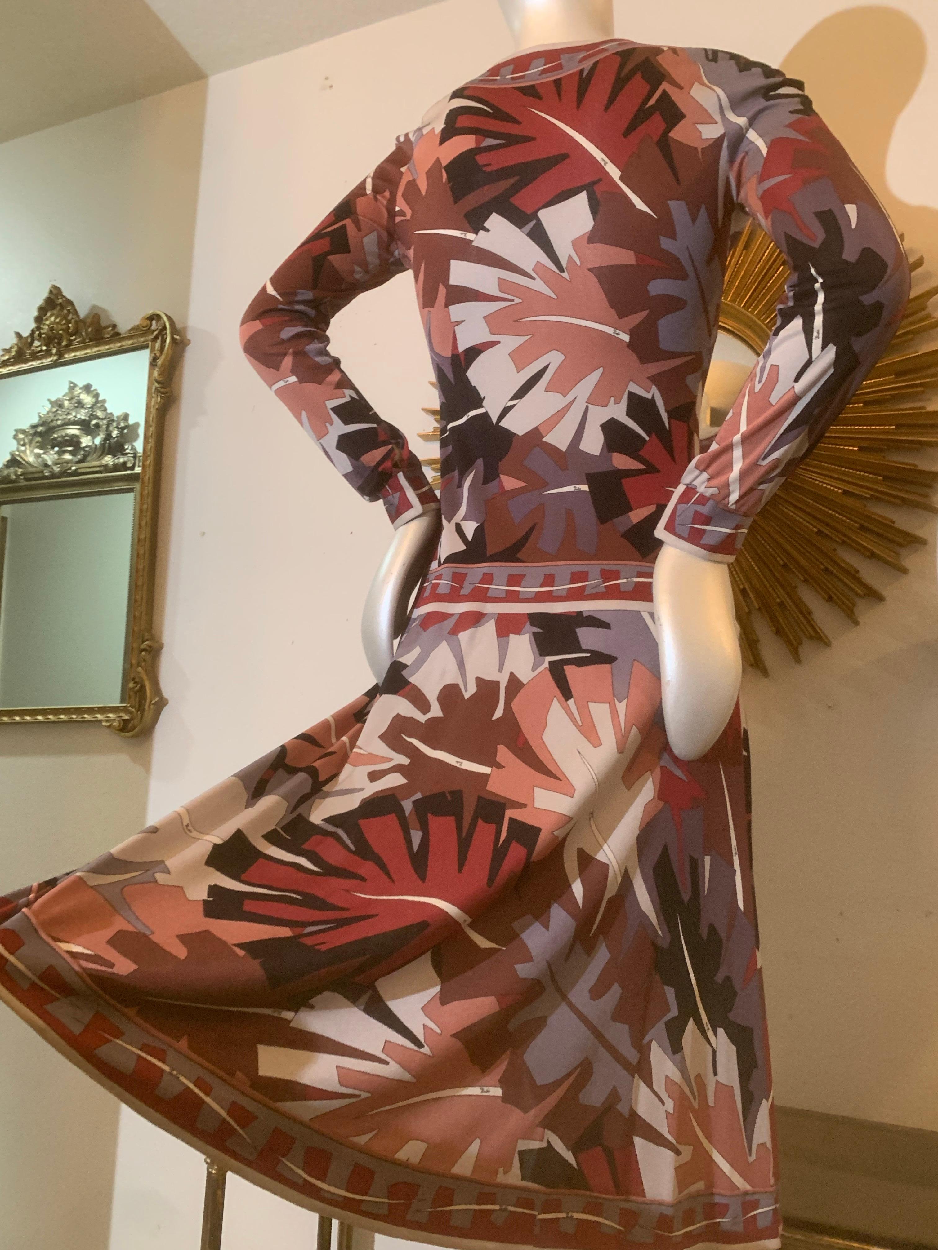 Robe de jour Emilio Pucci des années 1960, taille basse, jupe complète imprimée de grenouilles de palmier Excellent état - En vente à Gresham, OR