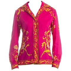 Vintage 1960'S EMILIO PUCCI Hot Pink & Orange Cotton Voile Psychedelic Floral Tailored 