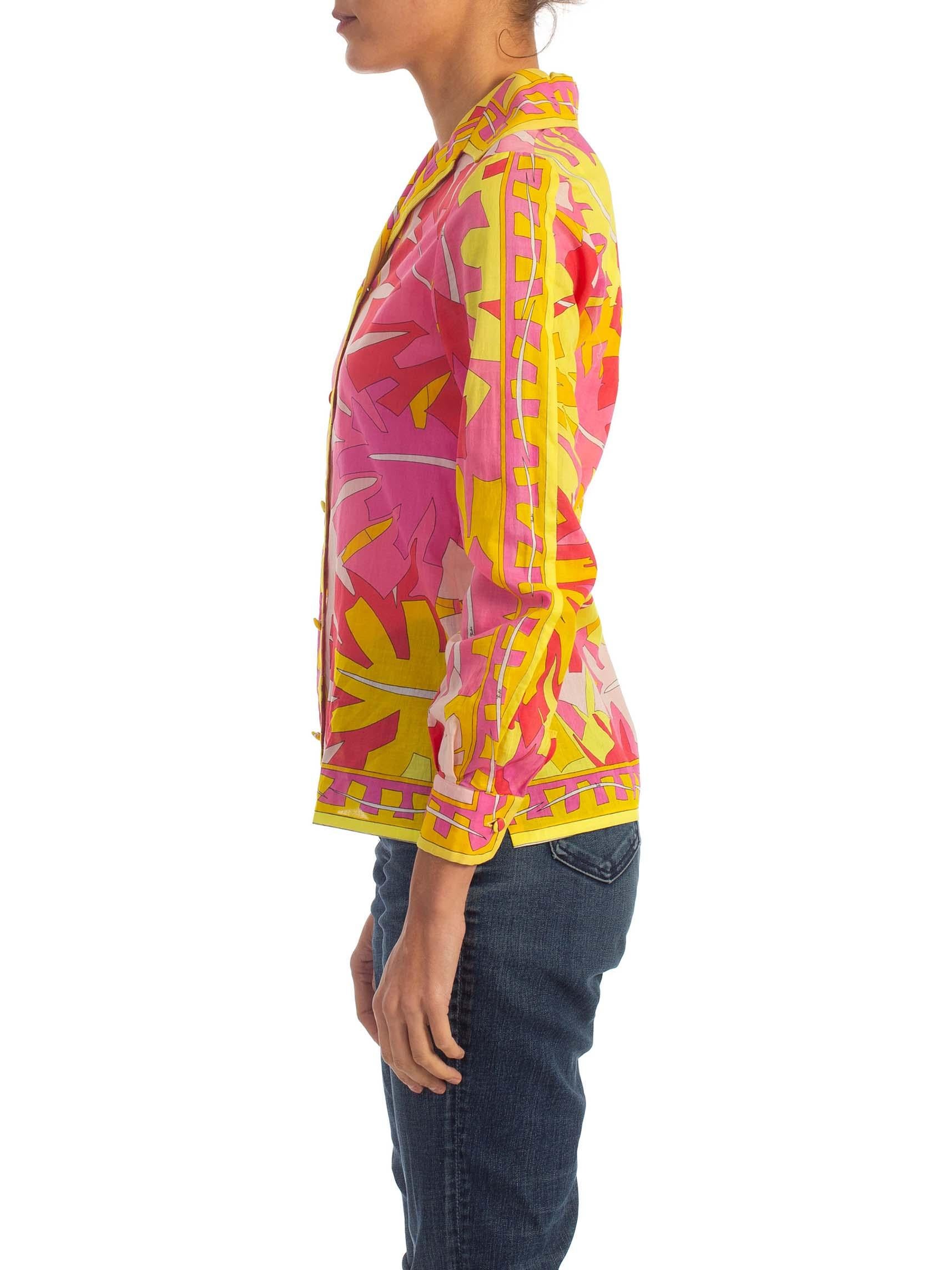 1960'S EMILIO PUCCI Hot Pink & Yellow Cotton Voile Blouse In Excellent Condition In New York, NY