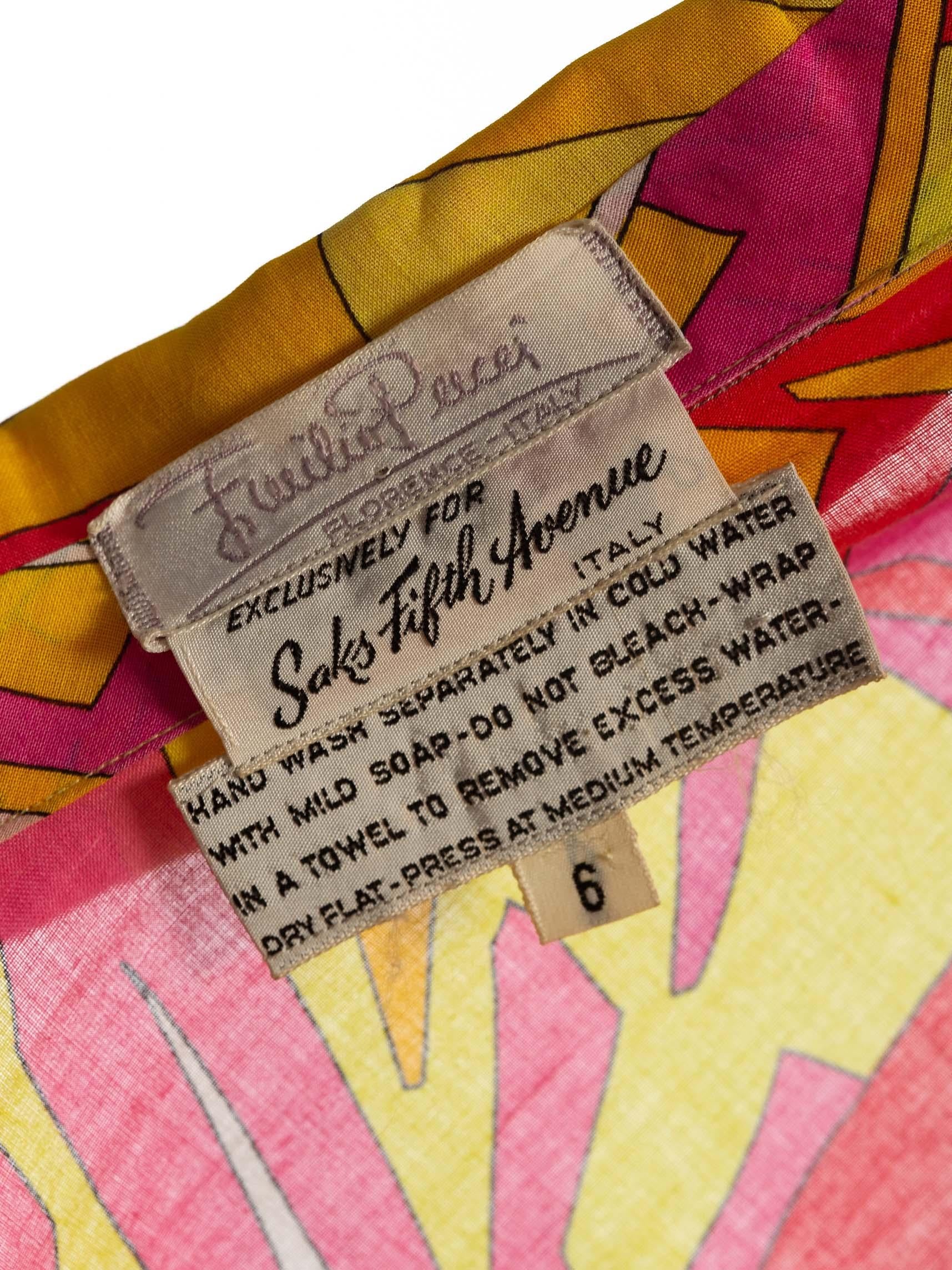 1960'S EMILIO PUCCI Hot Pink & Yellow Cotton Voile Blouse 4
