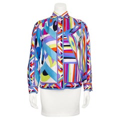 Vintage 1960s Emilio Pucci Geometric Rainbow Printed Silk Shirt 