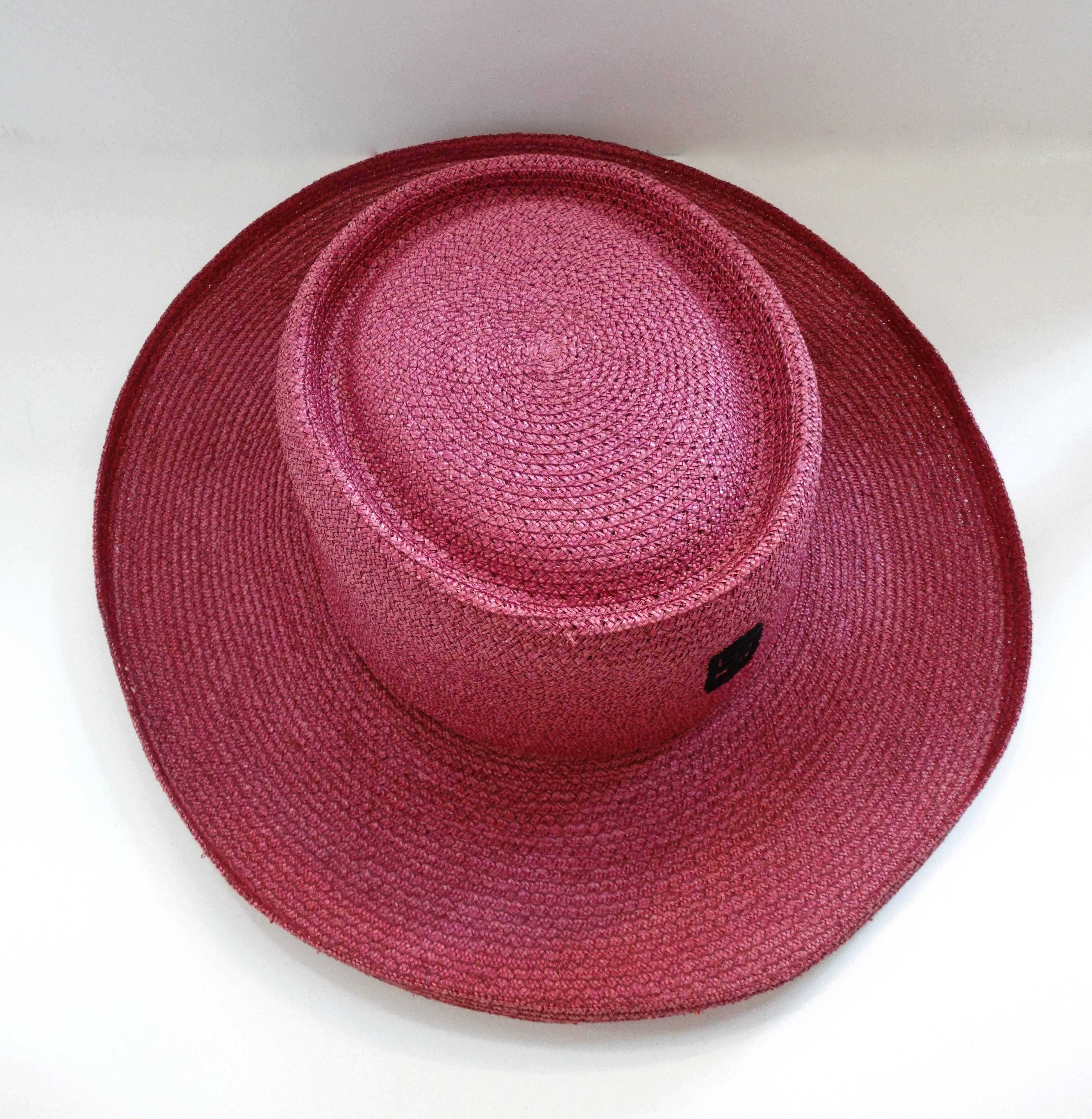 1960s Emilio Pucci Magenta Raffia Boater Hat  In Excellent Condition In Scottsdale, AZ
