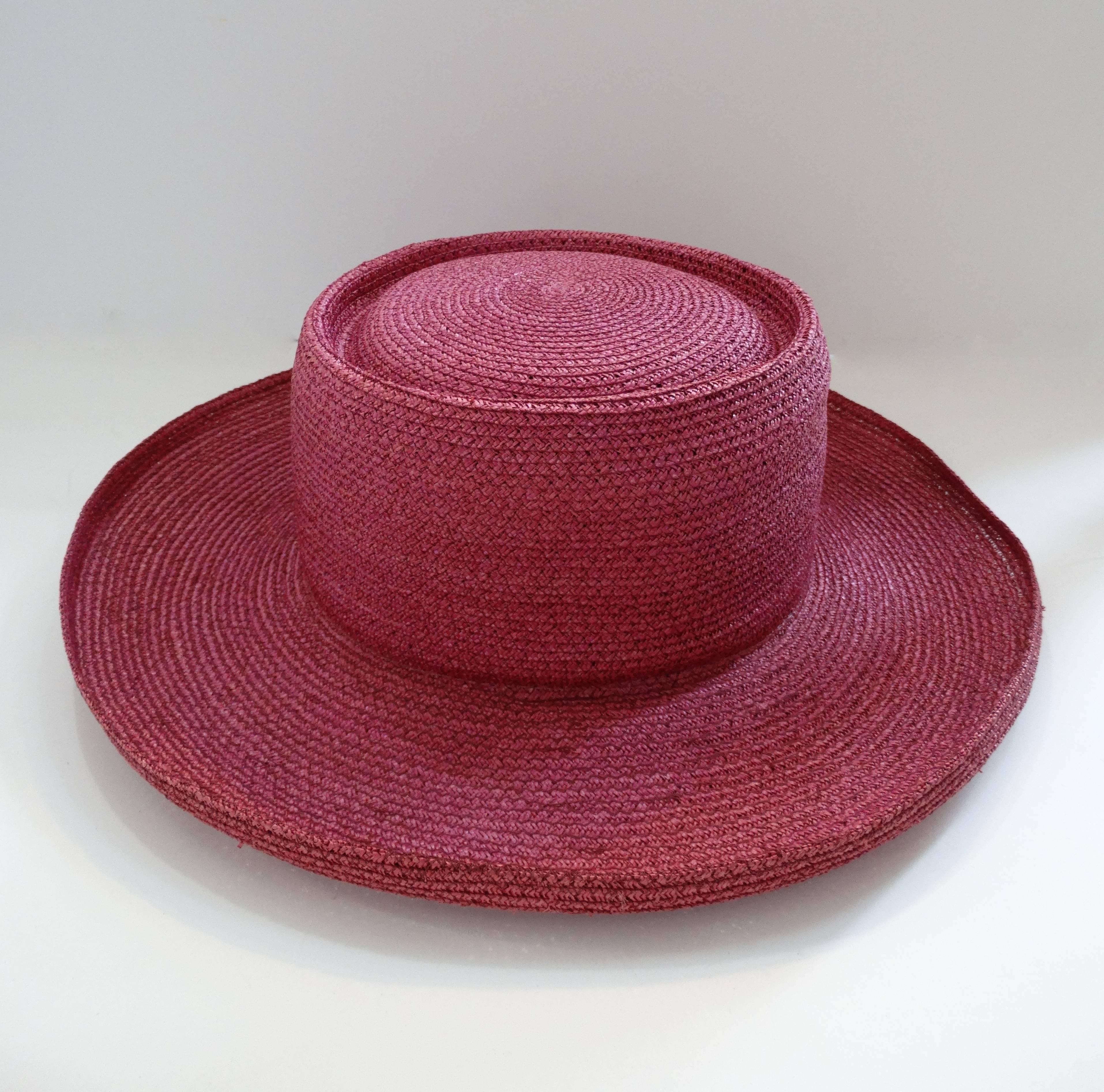 Women's 1960s Emilio Pucci Magenta Raffia Boater Hat 