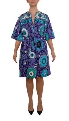 1960S EMILIO PUCCI Mixed Blues Quilted Cotton Summer Beach Pool Coat Cover-Up