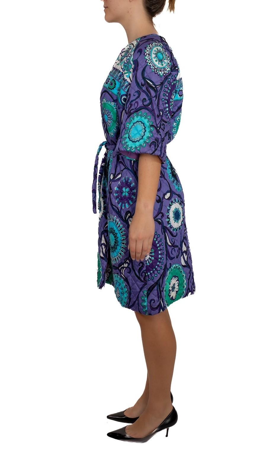 Violet 1960S EMILIO PUCCI Manteau d'été en coton matelassé pour la plage et la piscine, Blues mixtes Up&Up en vente