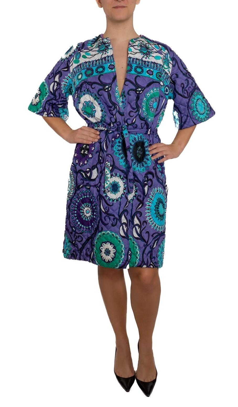 1960S EMILIO PUCCI Manteau d'été en coton matelassé pour la plage et la piscine, Blues mixtes Up&Up en vente 1