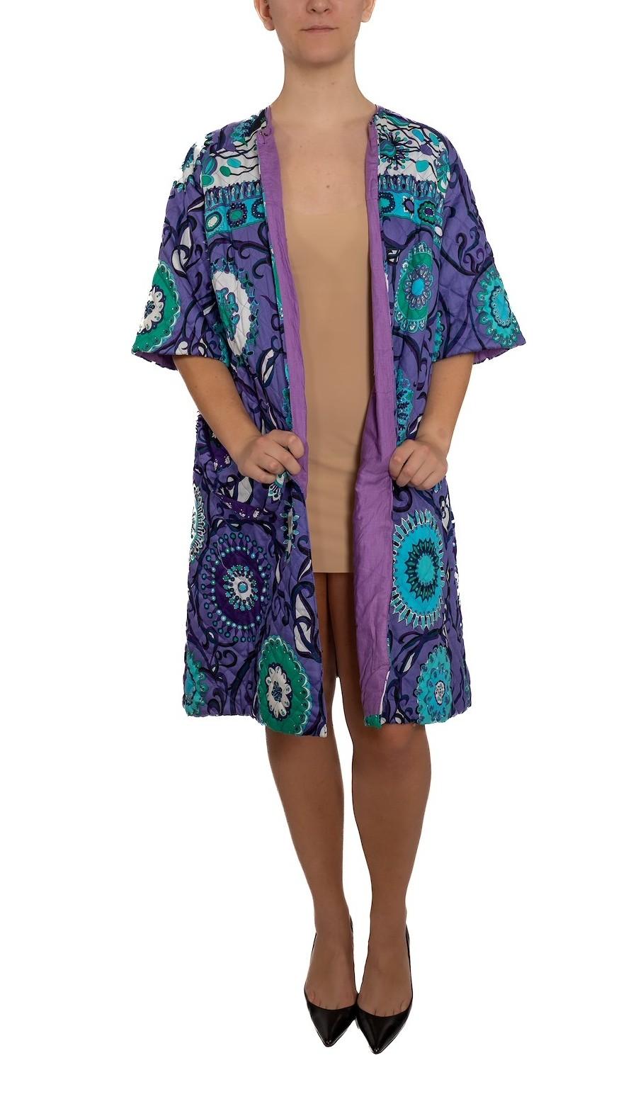 1960S EMILIO PUCCI Manteau d'été en coton matelassé pour la plage et la piscine, Blues mixtes Up&Up en vente 3