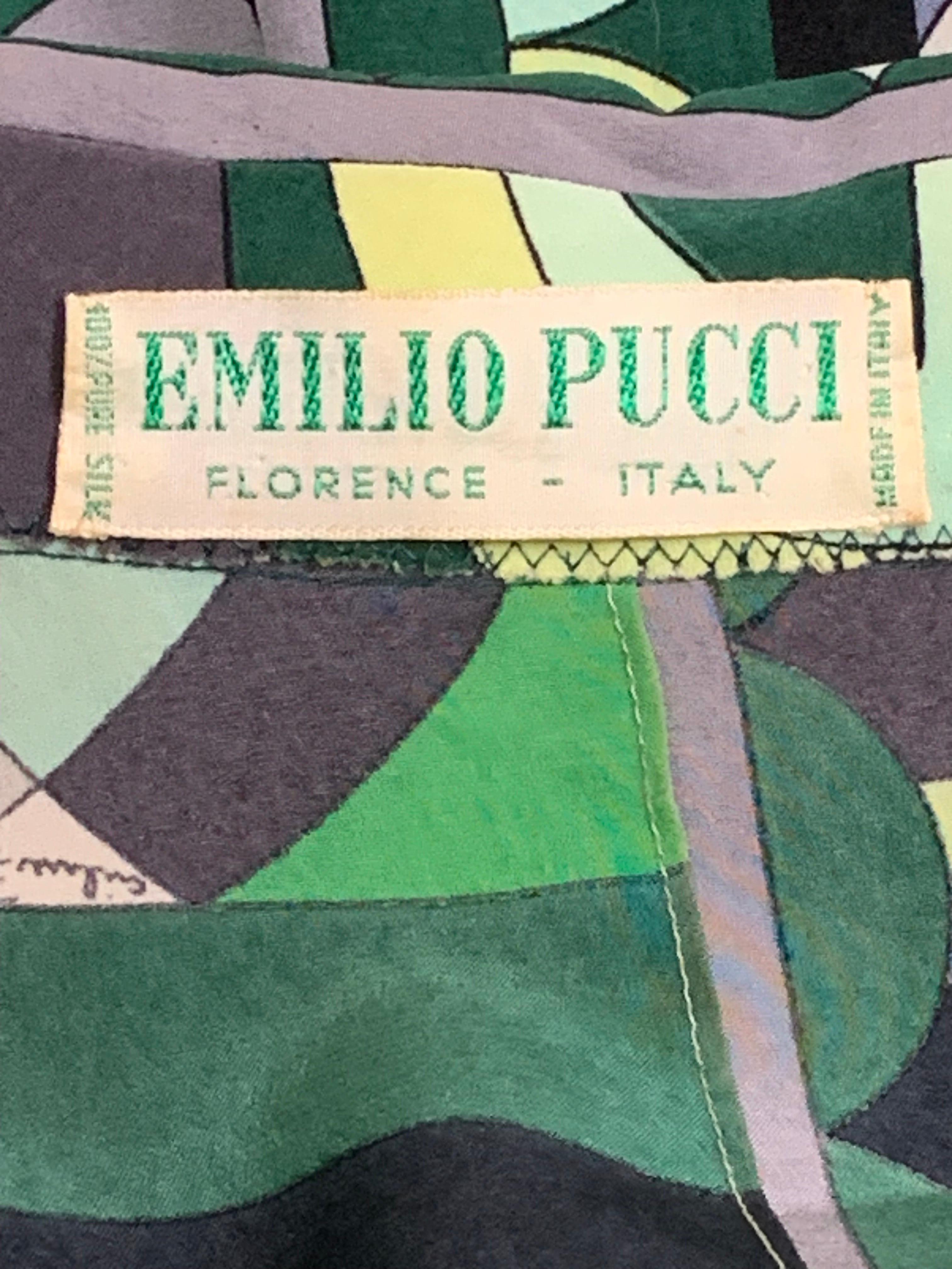 1960s Emilio Pucci Mod Print Silk Day Dress in Greens Black & Gray w Wide Collar For Sale 16