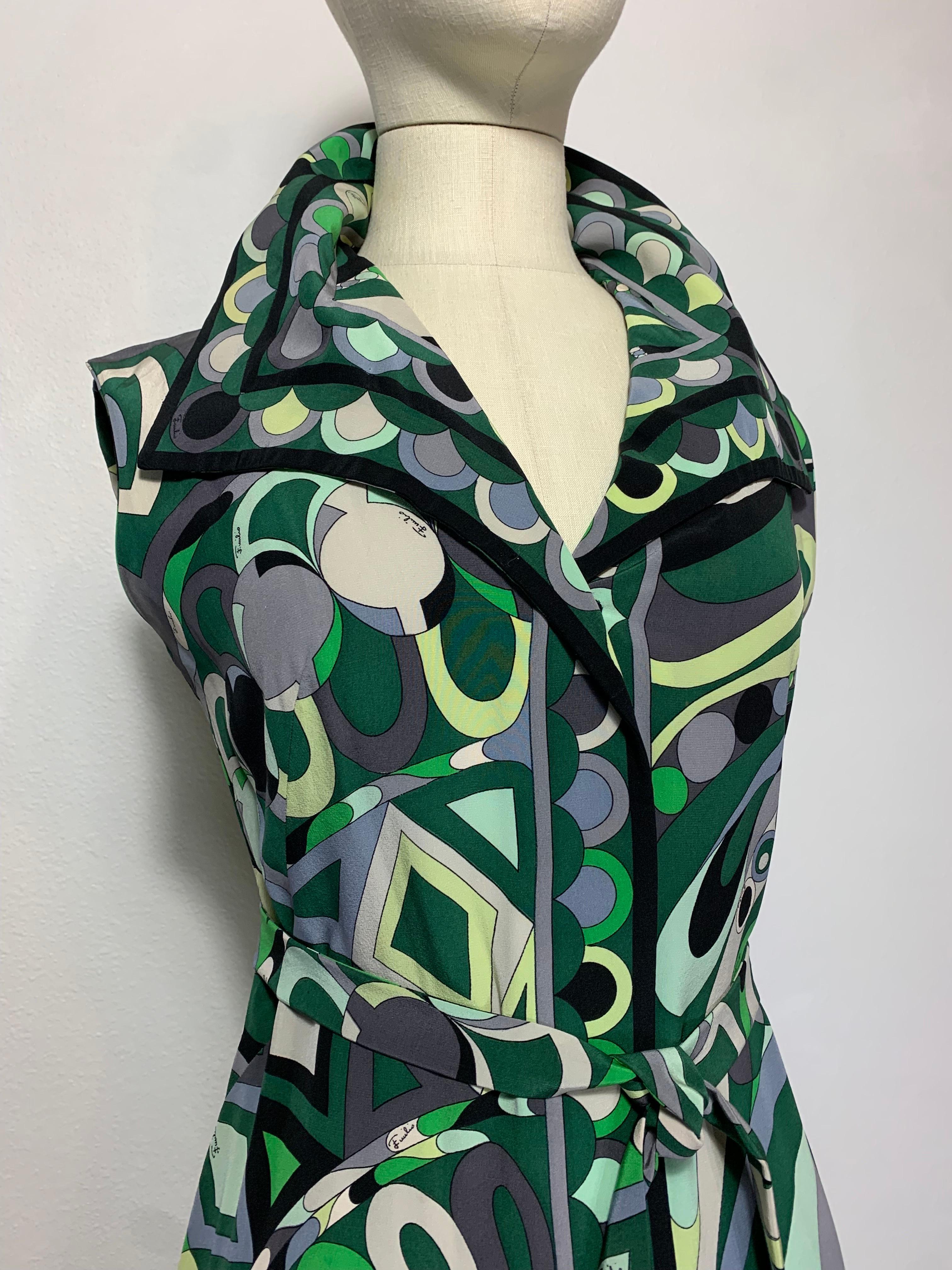 1960s Emilio Pucci Mod Print Silk Day Dress in Greens Black & Gray w Wide Collar In Excellent Condition For Sale In Gresham, OR