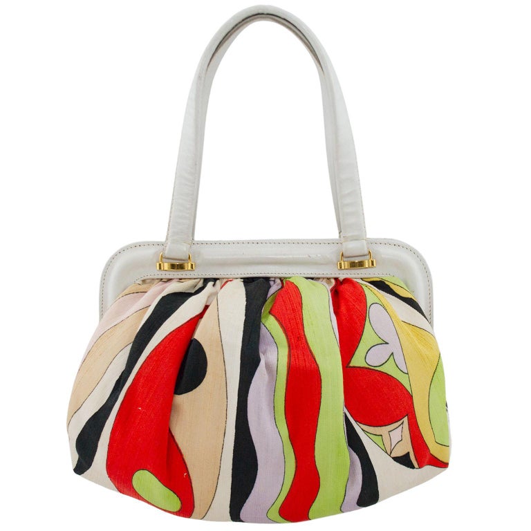 1960s Emilio Pucci Multi Colour Frame Bag with White Leather Trim  For Sale
