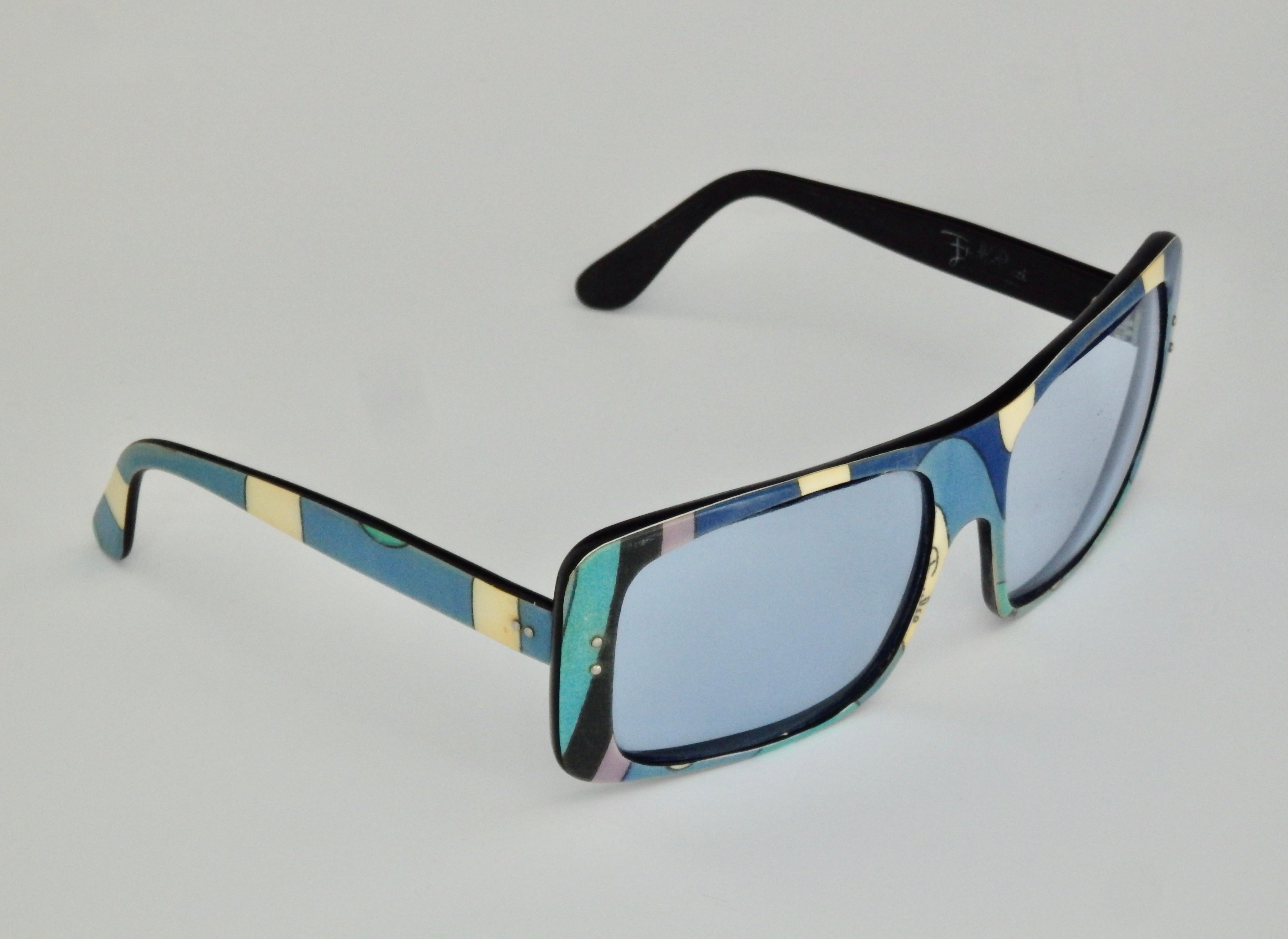 Mid-Century Modern 1960s Emilio Pucci Multicolored Laminate Printed Sunglasses, France For Sale
