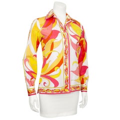 1960s Emilio Pucci Orange Printed Cotton Shirt