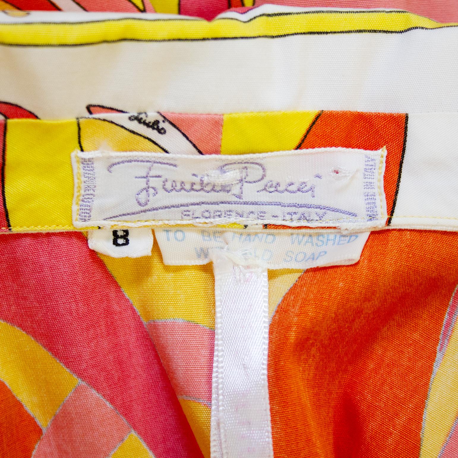 1960s Emilio Pucci Orange Printed Cotton Shirt For Sale 3