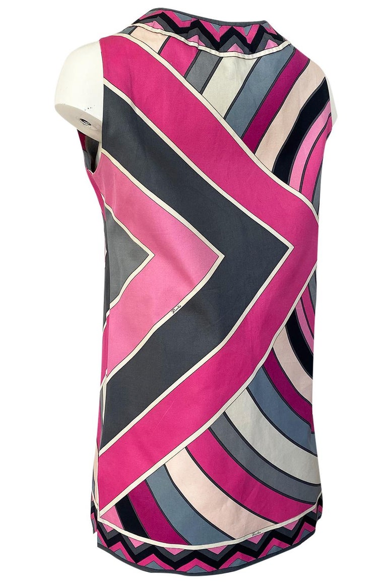 1960s Emilio Pucci Pink Geometric Print Cotton Cover Up or Mini Dress ...