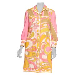 1960's Emilio Pucci Pink & Green Geometric Print Cotton Shirt Dress