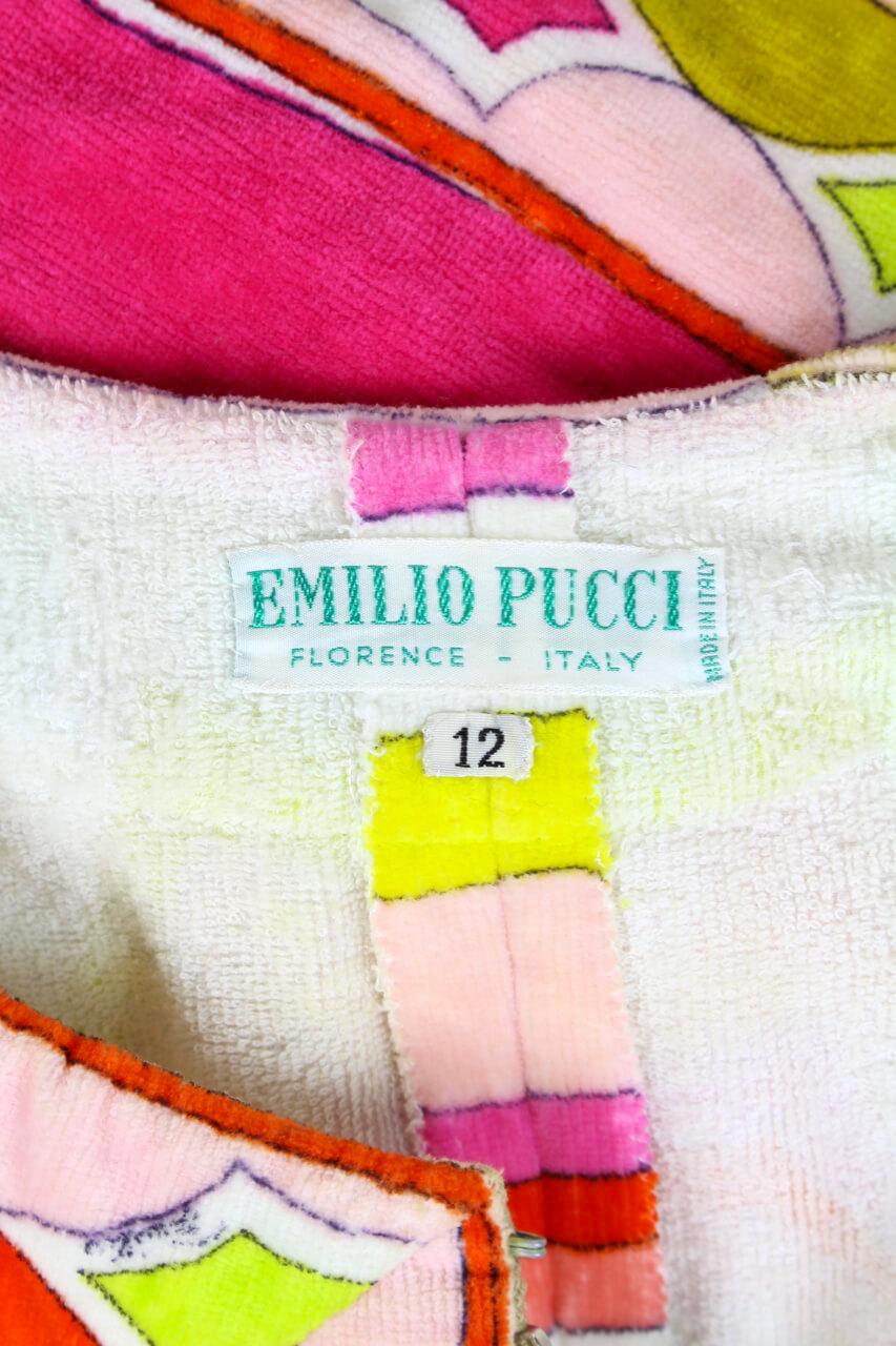 1960s Emilio Pucci Pink, Green, White Terry Cloth Velvet Playsuit & Bag Set 5