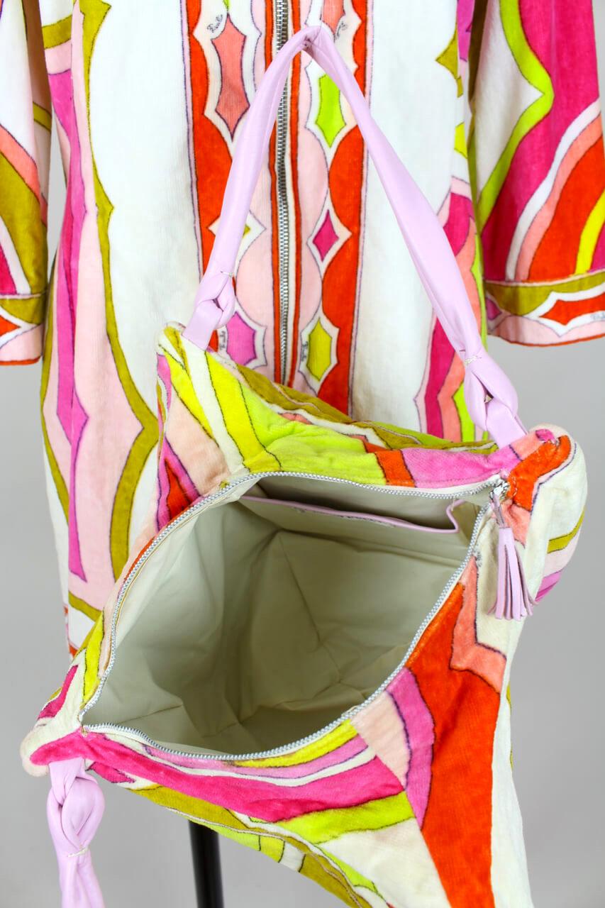 1960s Emilio Pucci Pink, Green, White Terry Cloth Velvet Playsuit & Bag Set 12