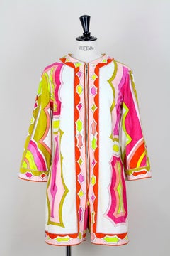 1960s Emilio Pucci Pink, Green, White Terry Cloth Velvet Playsuit & Bag Set