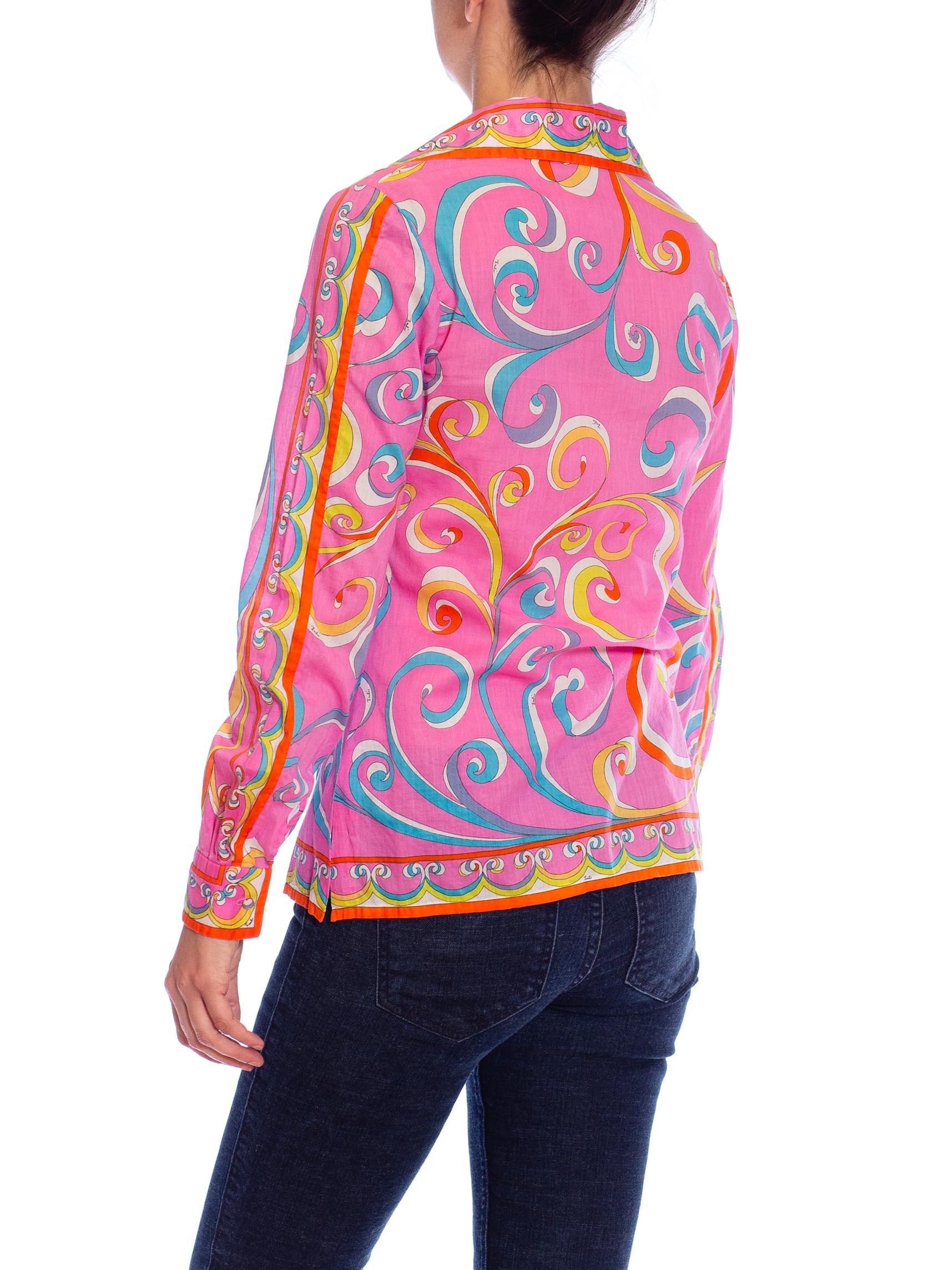 1960S EMILIO PUCCI Pink Multicolored Cotton Top In Excellent Condition For Sale In New York, NY