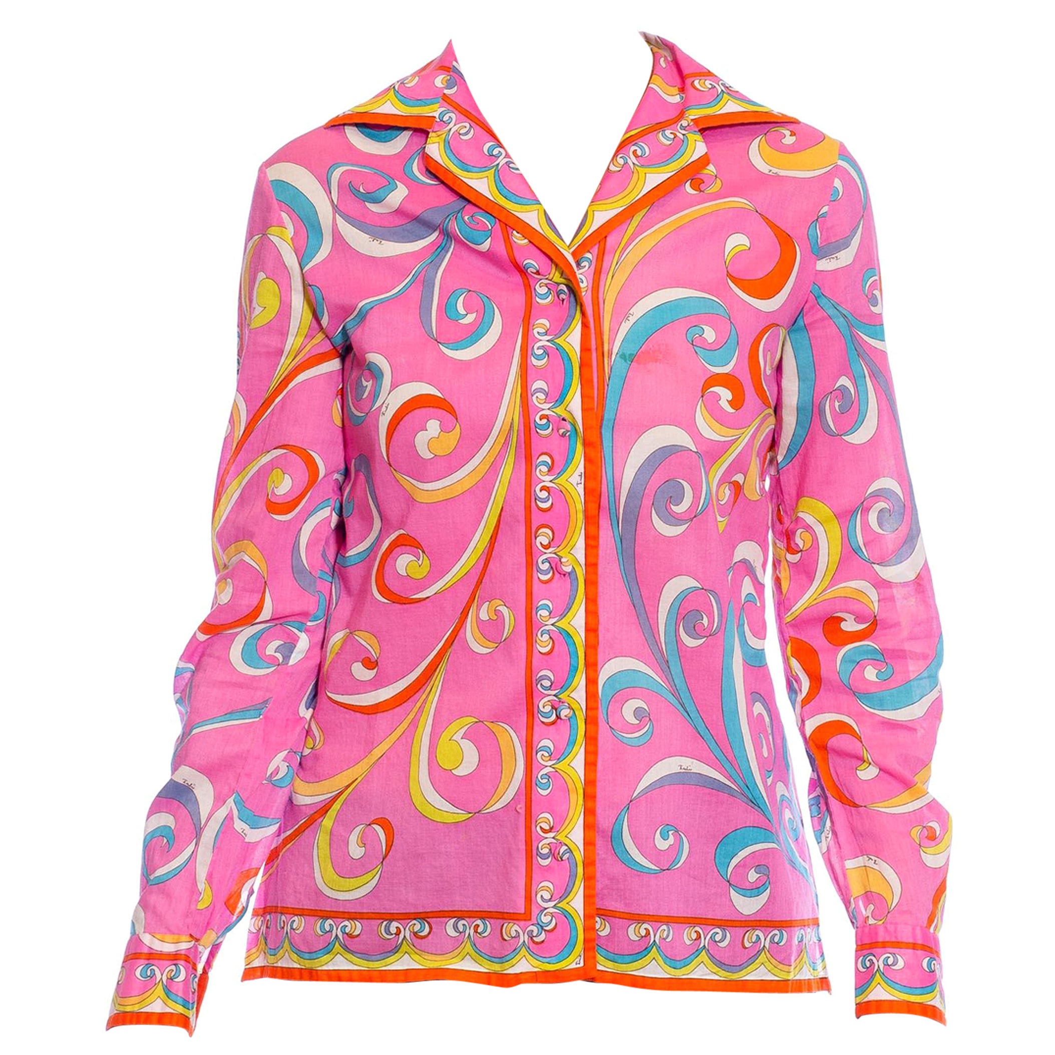 EMILIO PUCCI Rosafarbenes mehrfarbiges Baumwolltop aus den 1960er Jahren