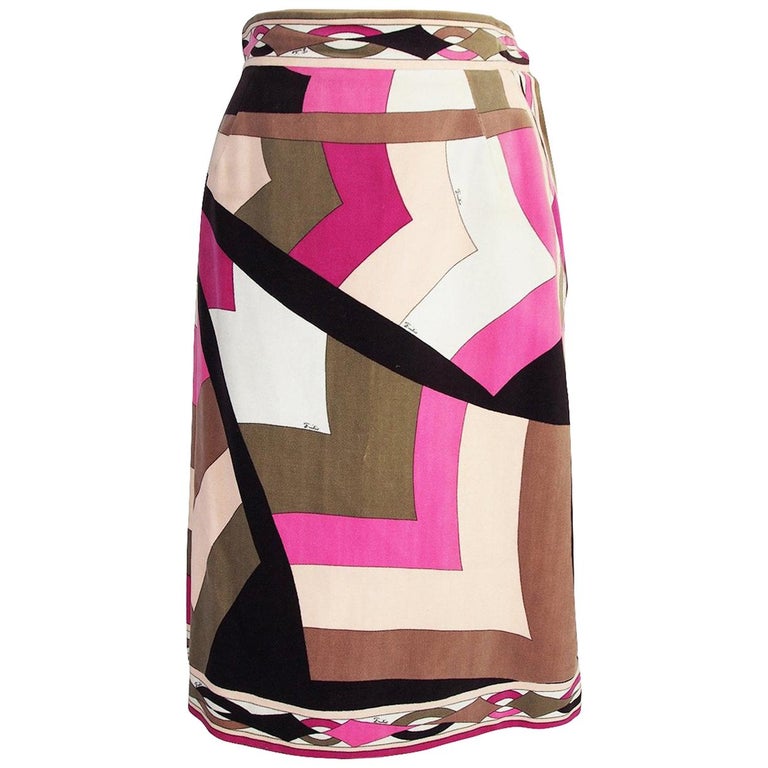 1960s Emilio Pucci Pink and Taupe Geometric Print Velvet Skirt For Sale ...