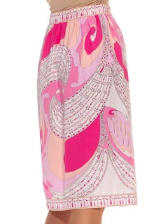 1960S Emilio Pucci Pink & White Cotton Psychedelic Print Skirt
