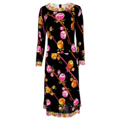 1960s Emilio Pucci Prettiest Pink Floral Print & Black Silk Jersey Dress