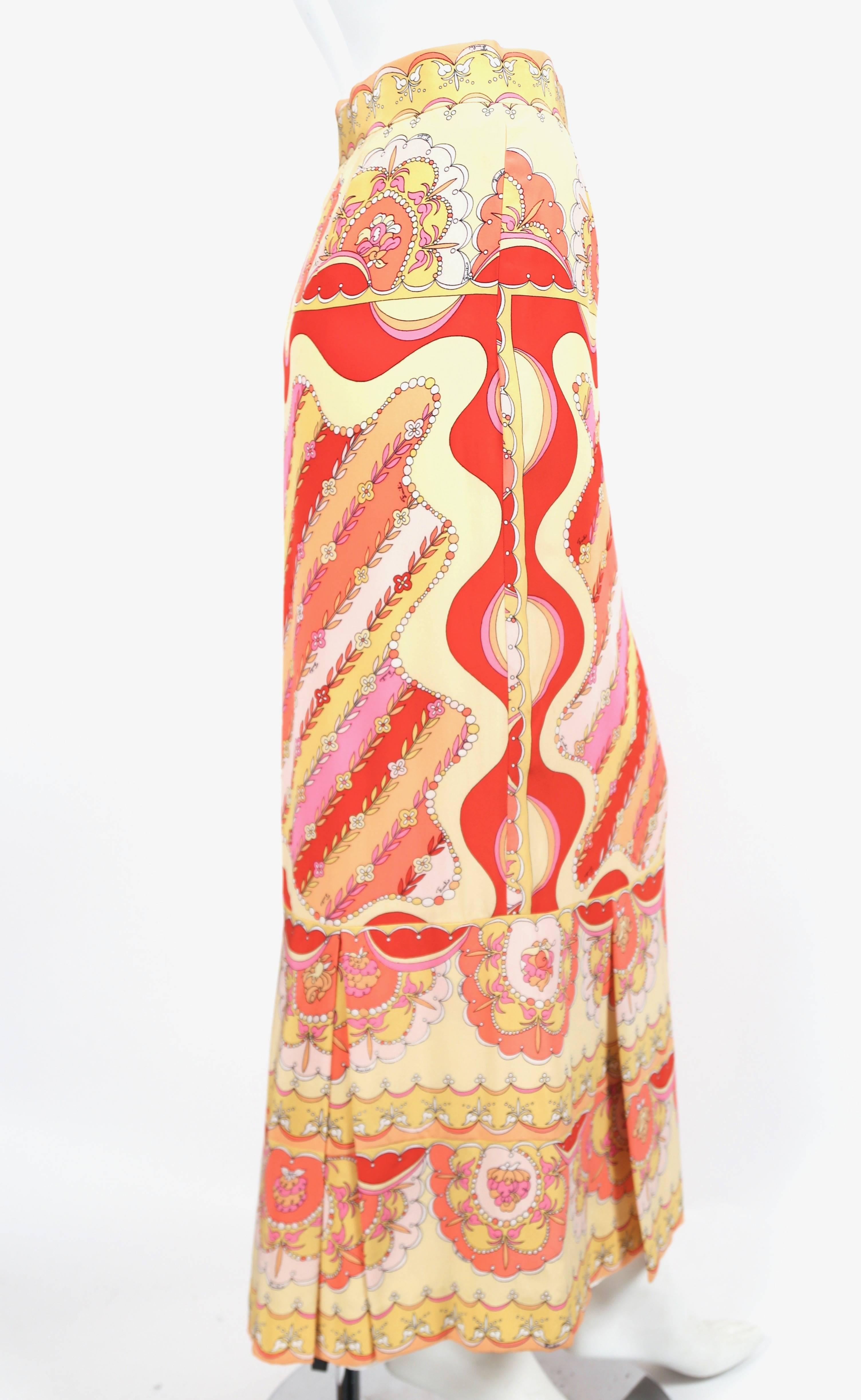 Orange 1960'S EMILIO PUCCI printed silk skirt