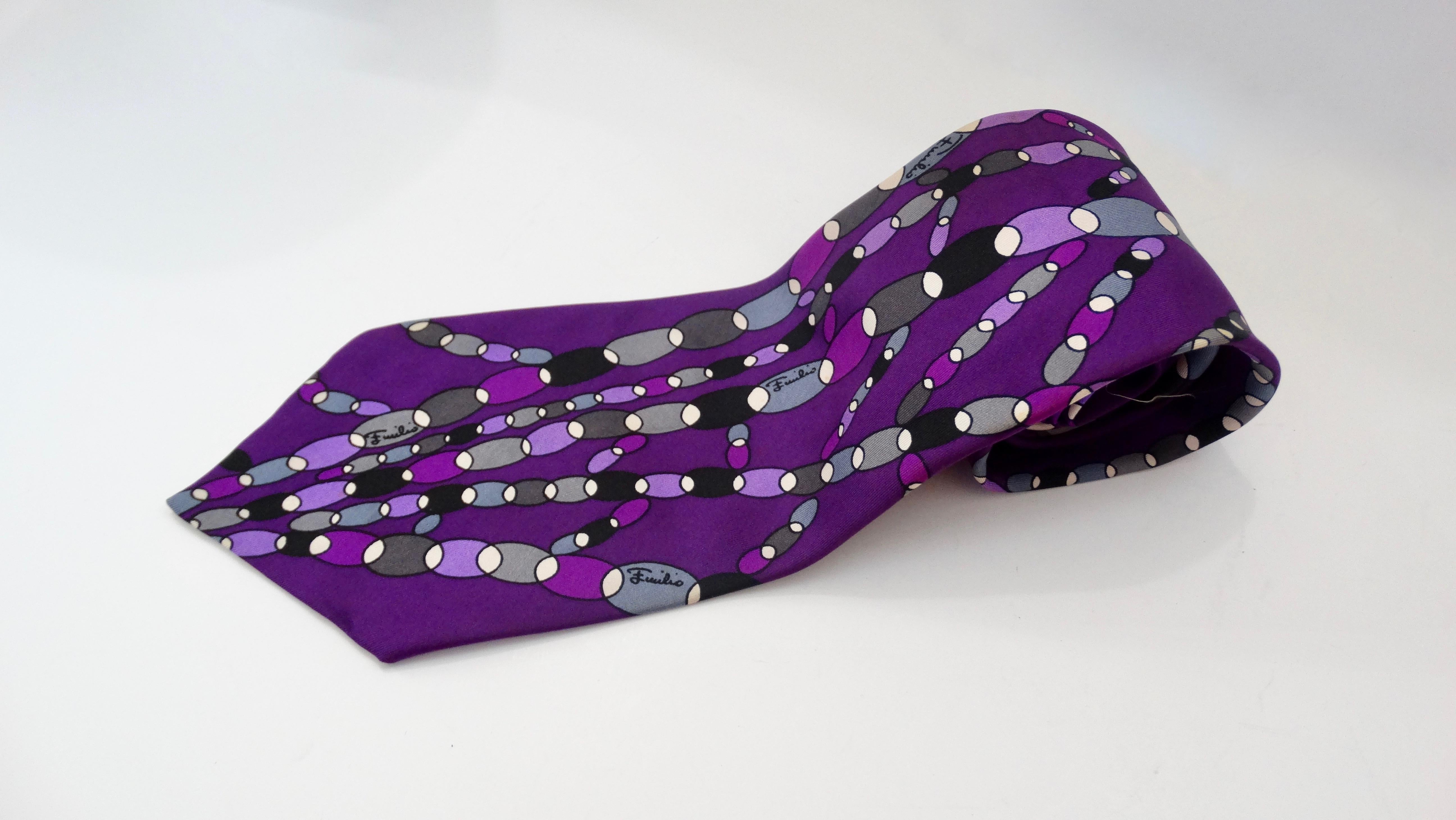  Emilio Pucci 1960s Printed Silk Tie In Good Condition In Scottsdale, AZ