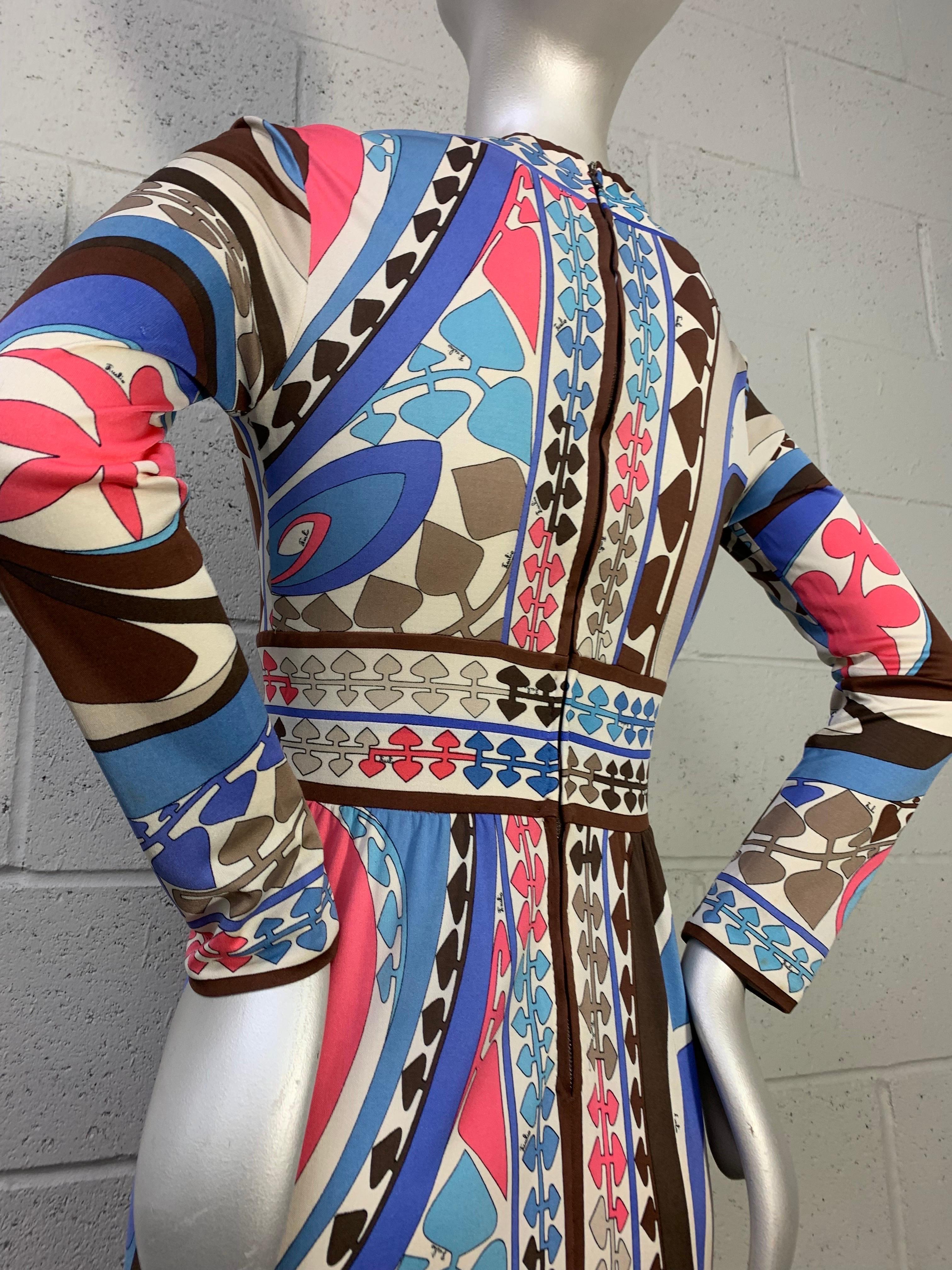 1960s Emilio Pucci Psychedelic Print Maxi Dress / Periwinkle, Pink, Brown Jersey For Sale 5