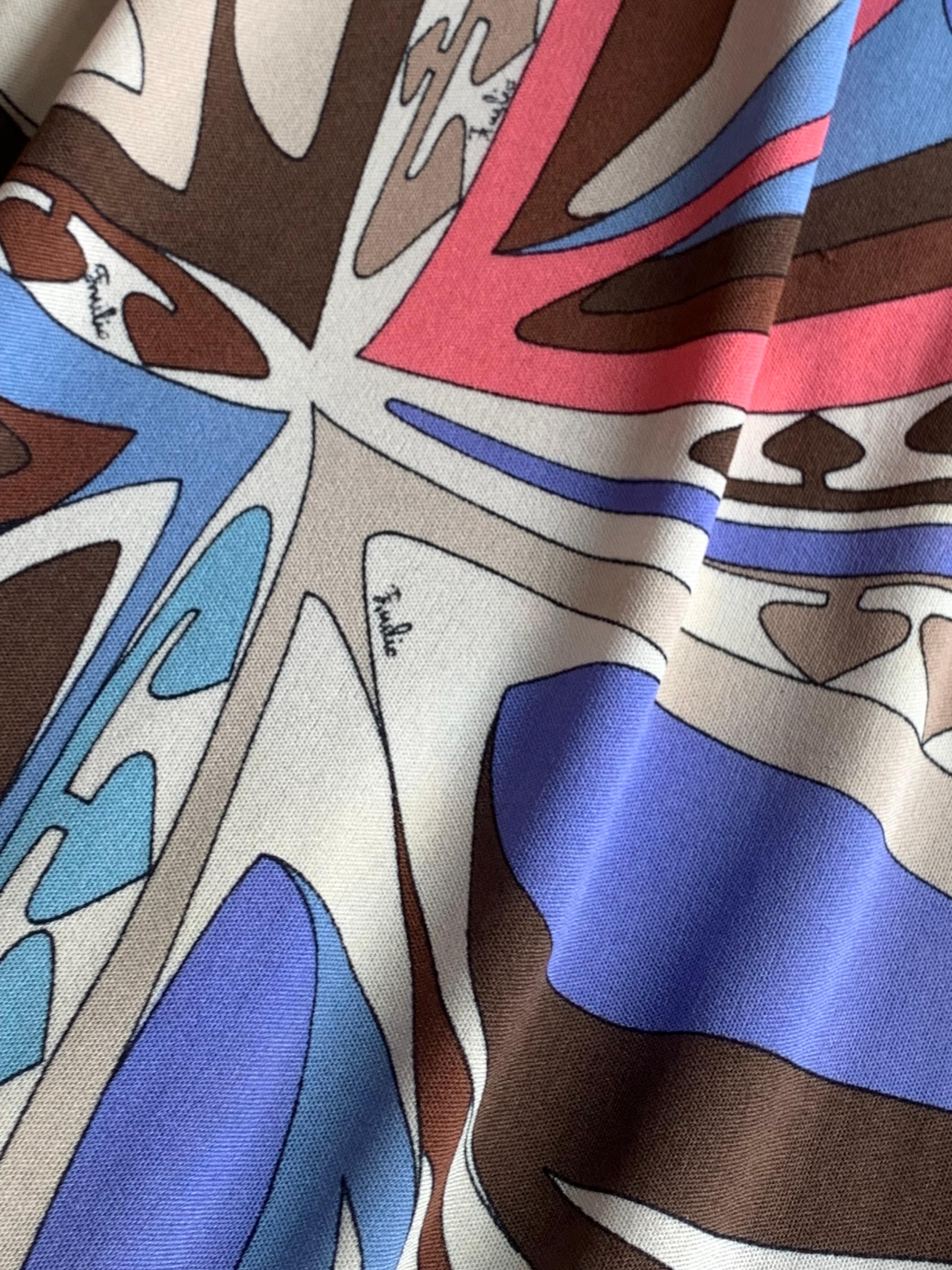 1960s Emilio Pucci Psychedelic Print Maxi Dress / Periwinkle, Pink, Brown Jersey For Sale 10
