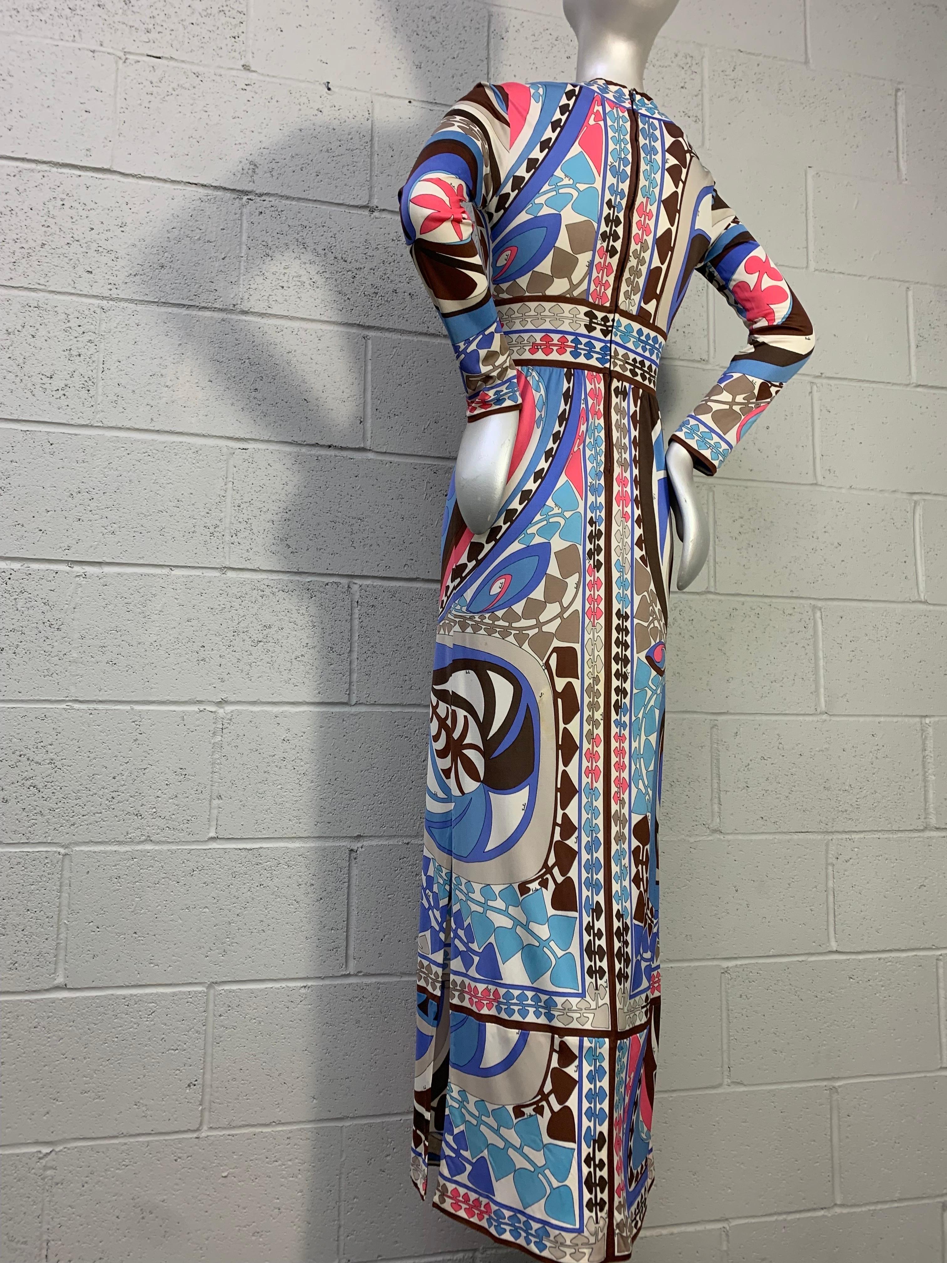 1960s Emilio Pucci Psychedelic Print Maxi Dress / Periwinkle, Pink, Brown Jersey In Excellent Condition For Sale In Gresham, OR