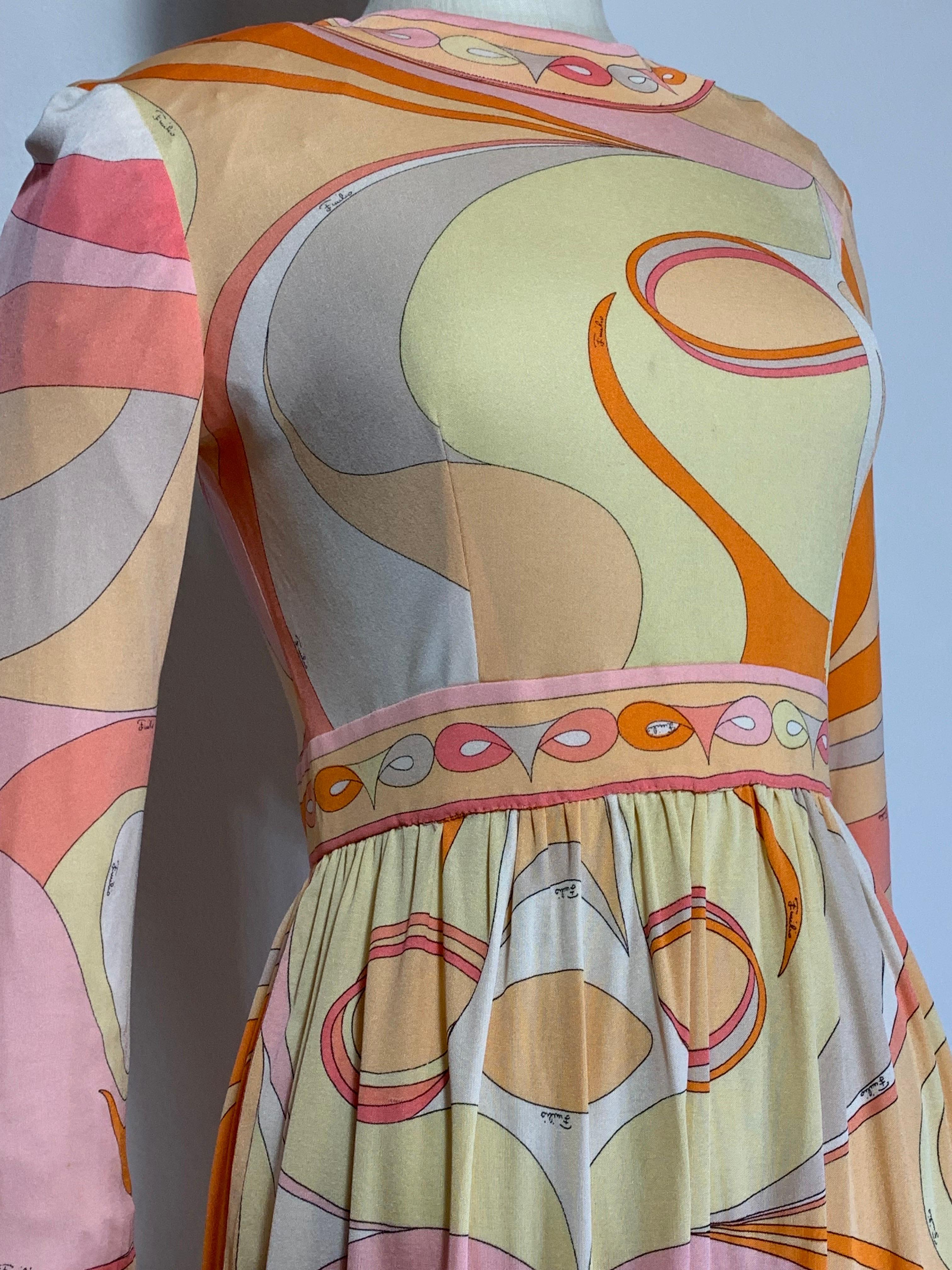 1960s Emilio Pucci Psychedelic Print Mod Day Dress w Full Skirt in Tangerine  For Sale 6