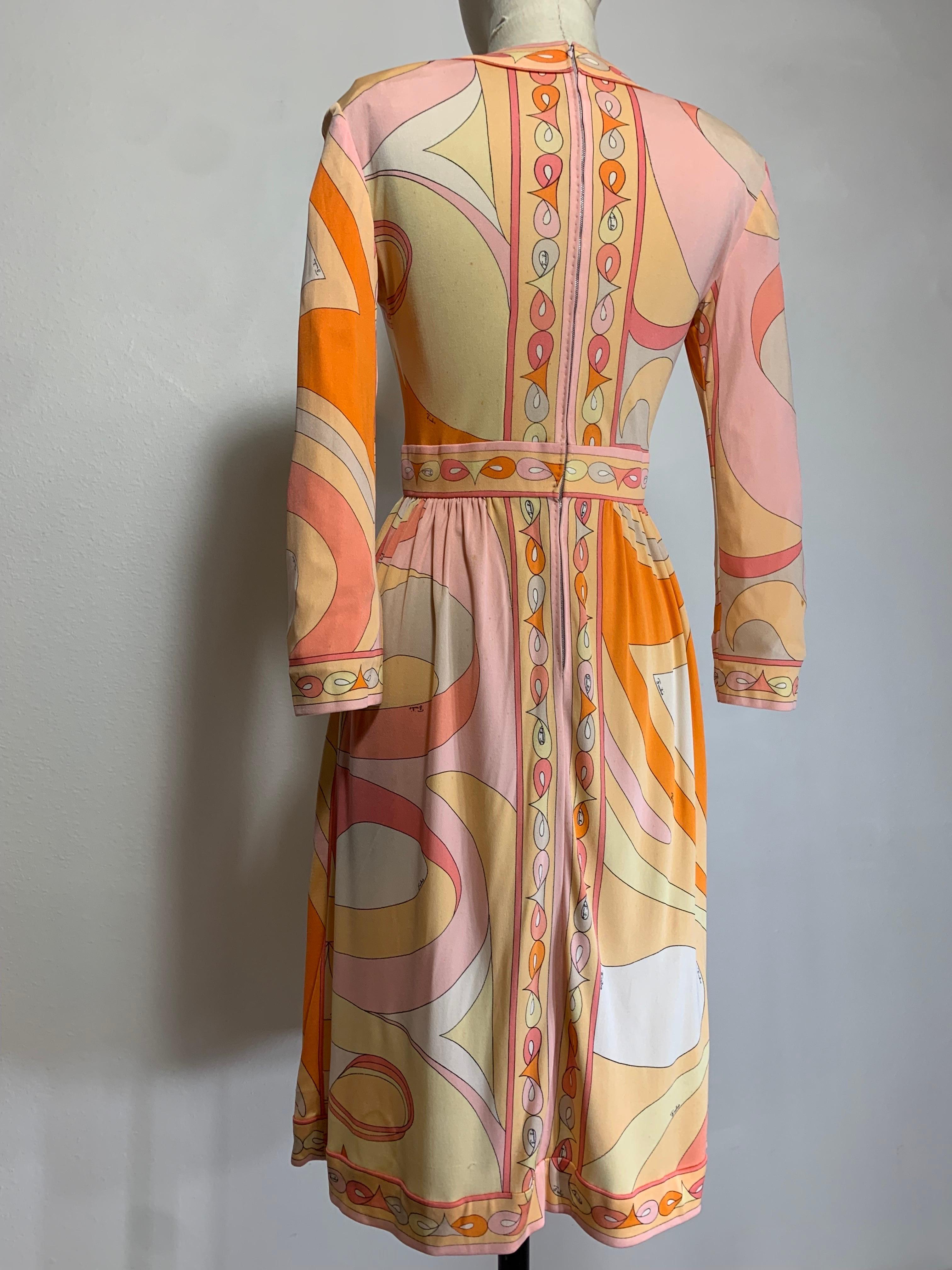 1960s Emilio Pucci Psychedelic Print Mod Day Dress w Full Skirt in Tangerine  For Sale 7