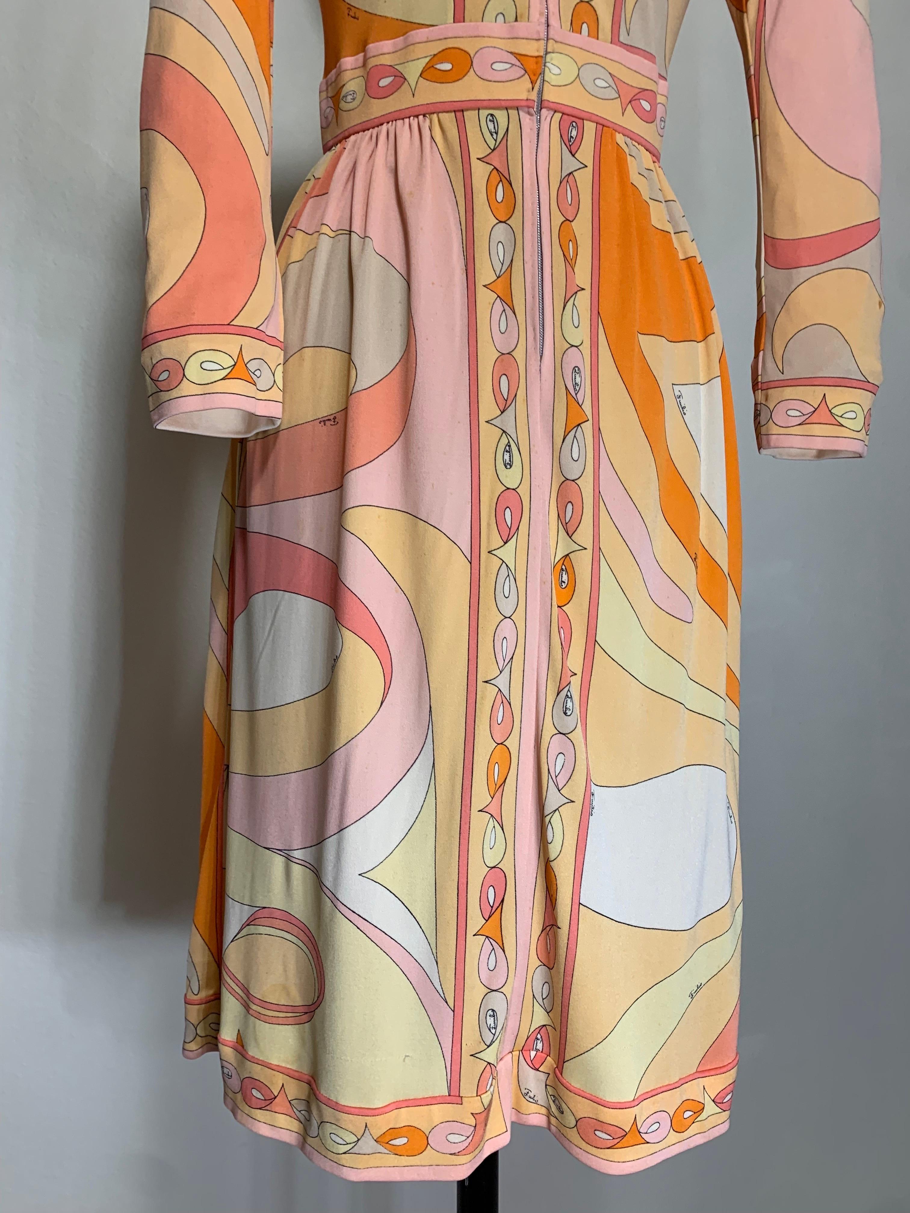1960s Emilio Pucci Psychedelic Print Mod Day Dress w Full Skirt in Tangerine  For Sale 9