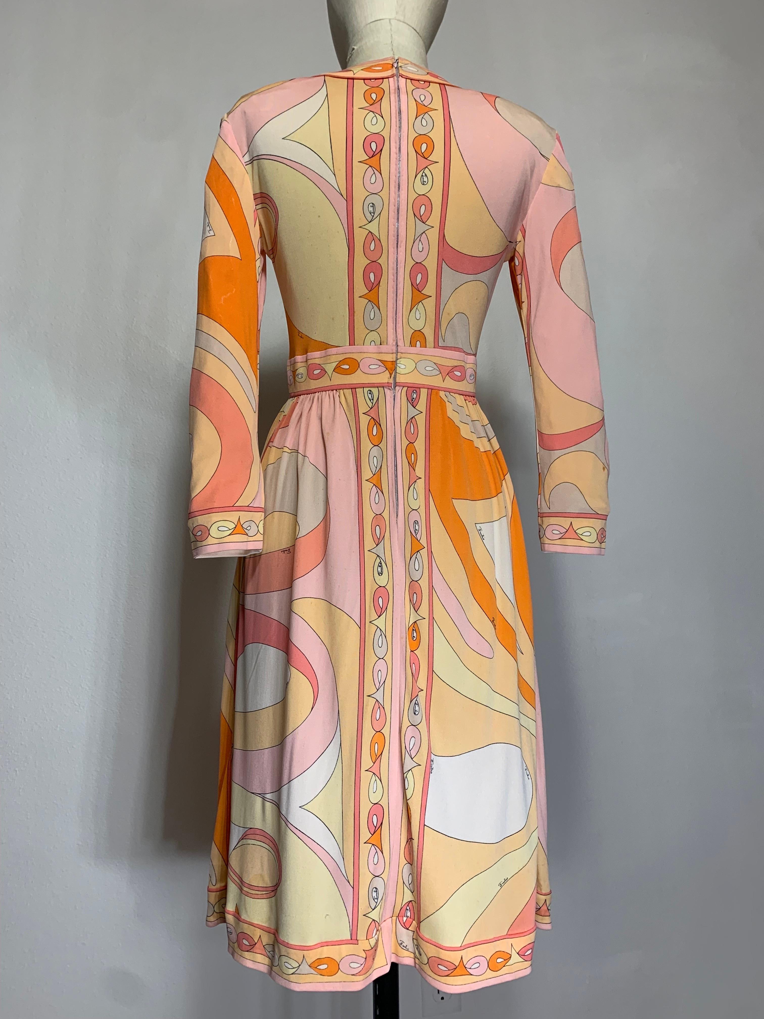 1960s Emilio Pucci Psychedelic Print Mod Day Dress w Full Skirt in Tangerine  For Sale 10