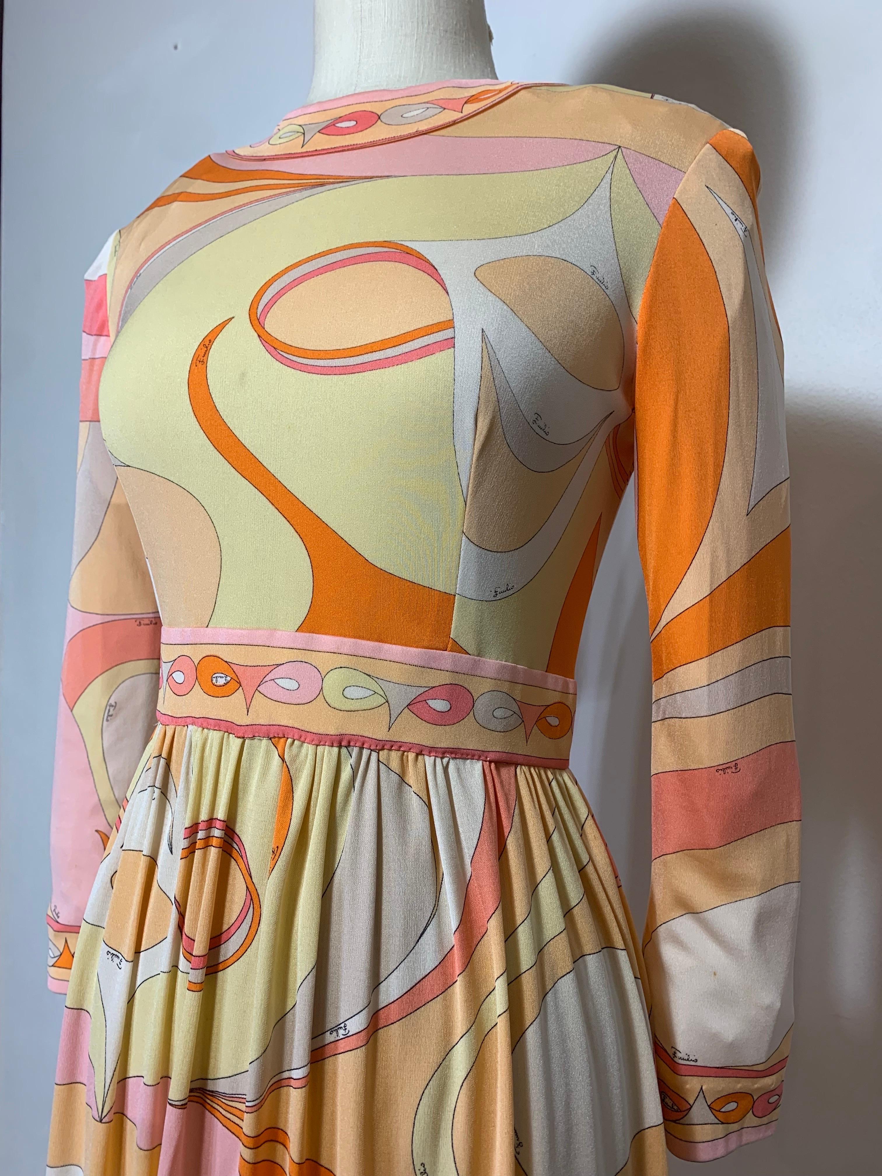 1960s Emilio Pucci Psychedelic Print Mod Day Dress w Full Skirt in Tangerine  For Sale 13