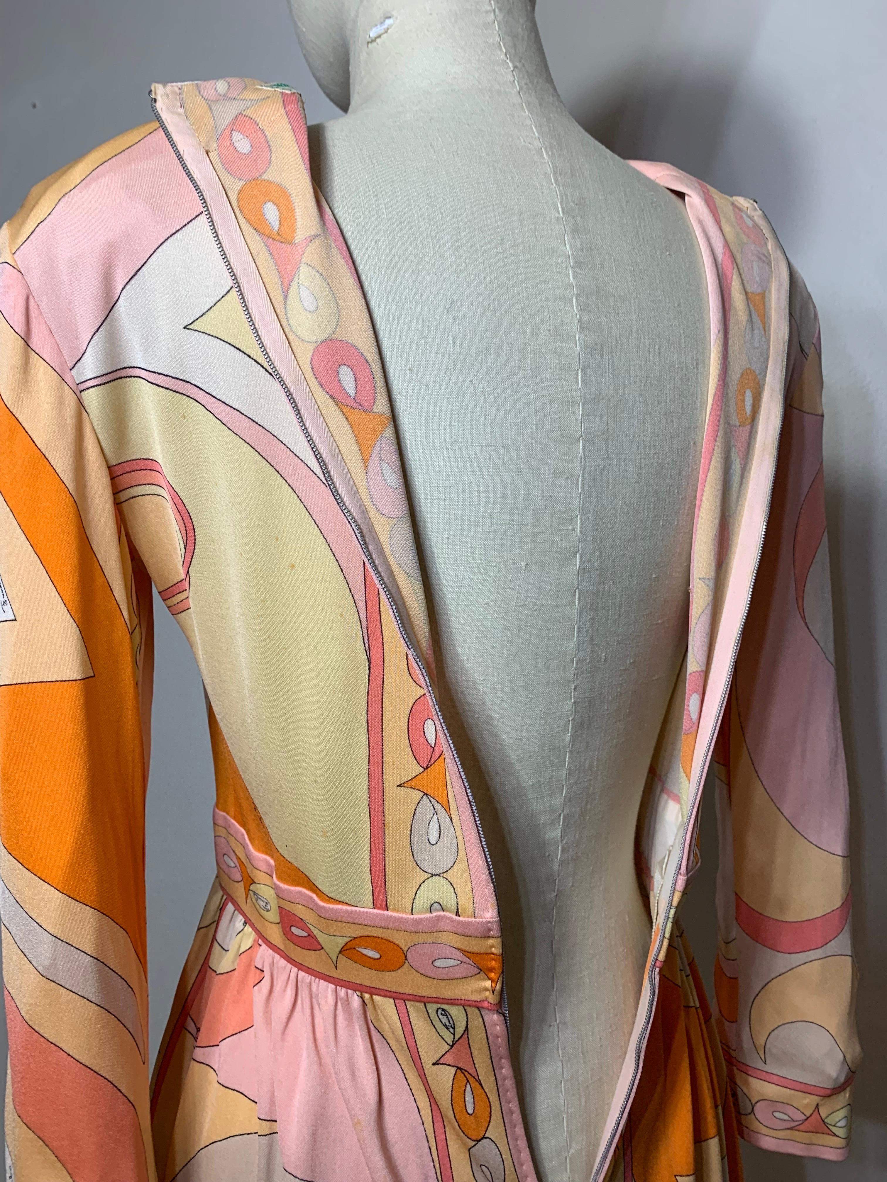 1960s Emilio Pucci Psychedelic Print Mod Day Dress w Full Skirt in Tangerine  For Sale 14