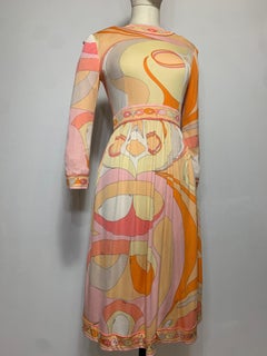 1960s Emilio Pucci Psychedelic Print Mod Day Dress w Full Skirt in Tangerine