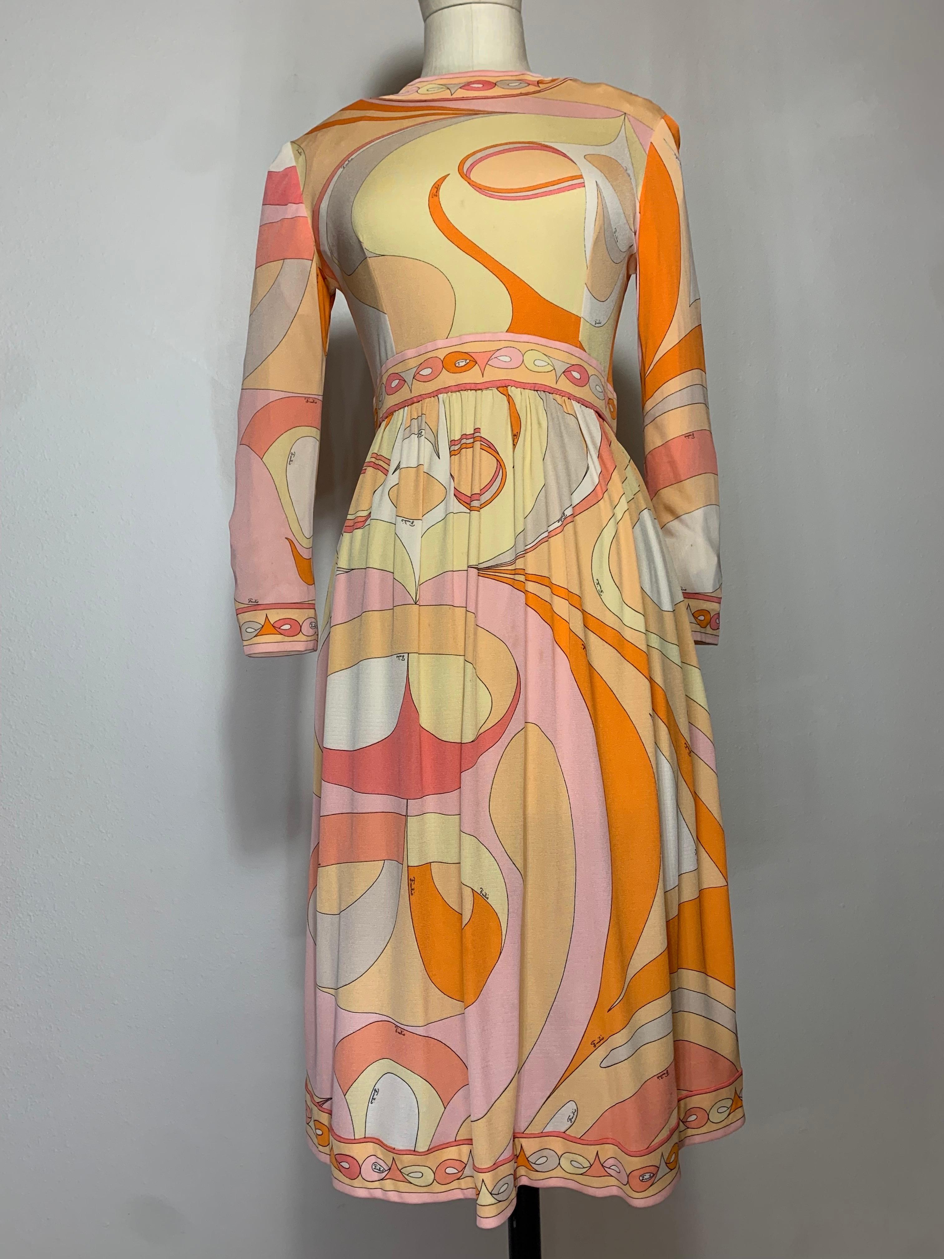 Women's 1960s Emilio Pucci Psychedelic Print Mod Day Dress w Full Skirt in Tangerine  For Sale