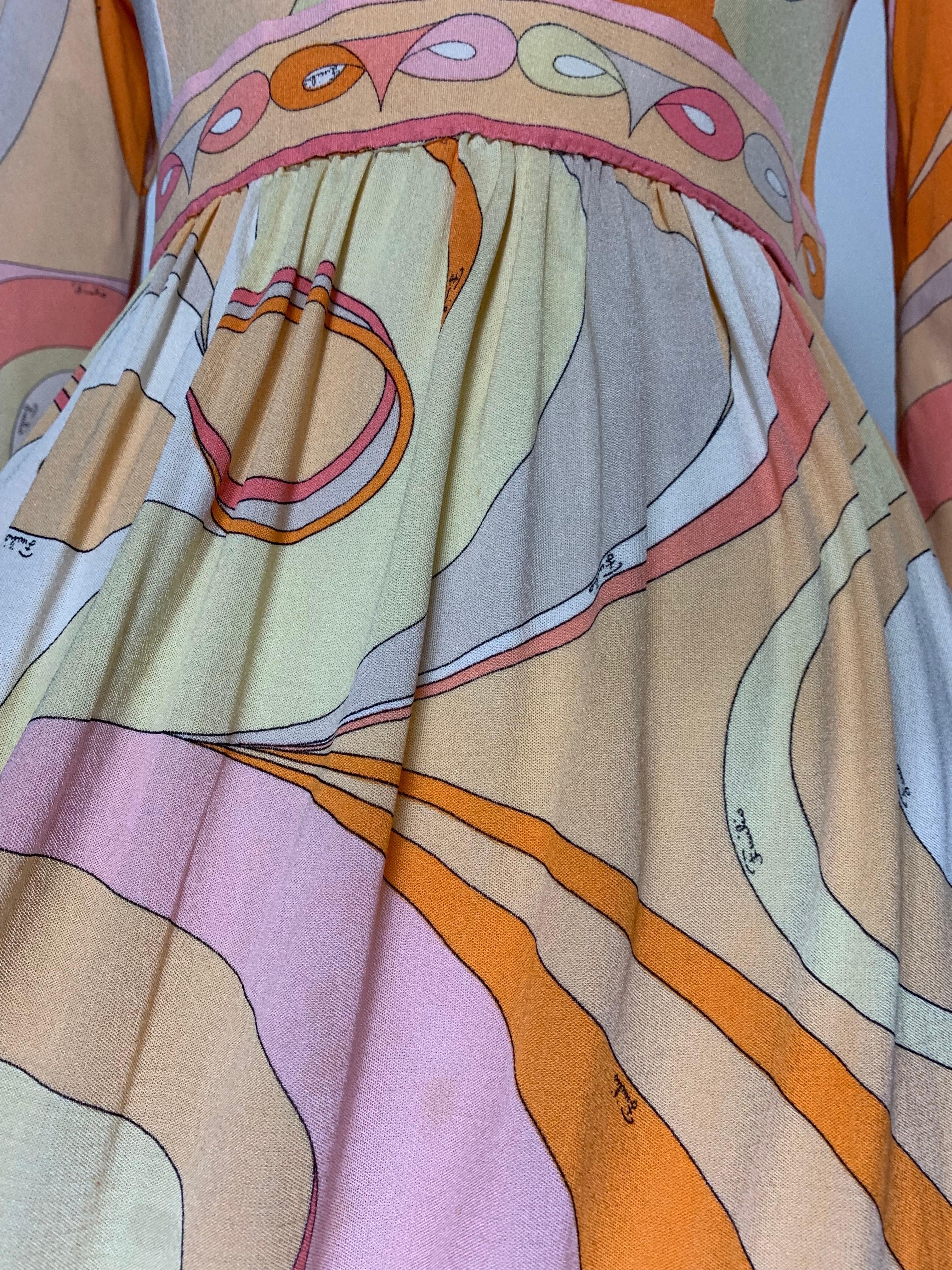 1960s Emilio Pucci Psychedelic Print Mod Day Dress w Full Skirt in Tangerine  For Sale 2