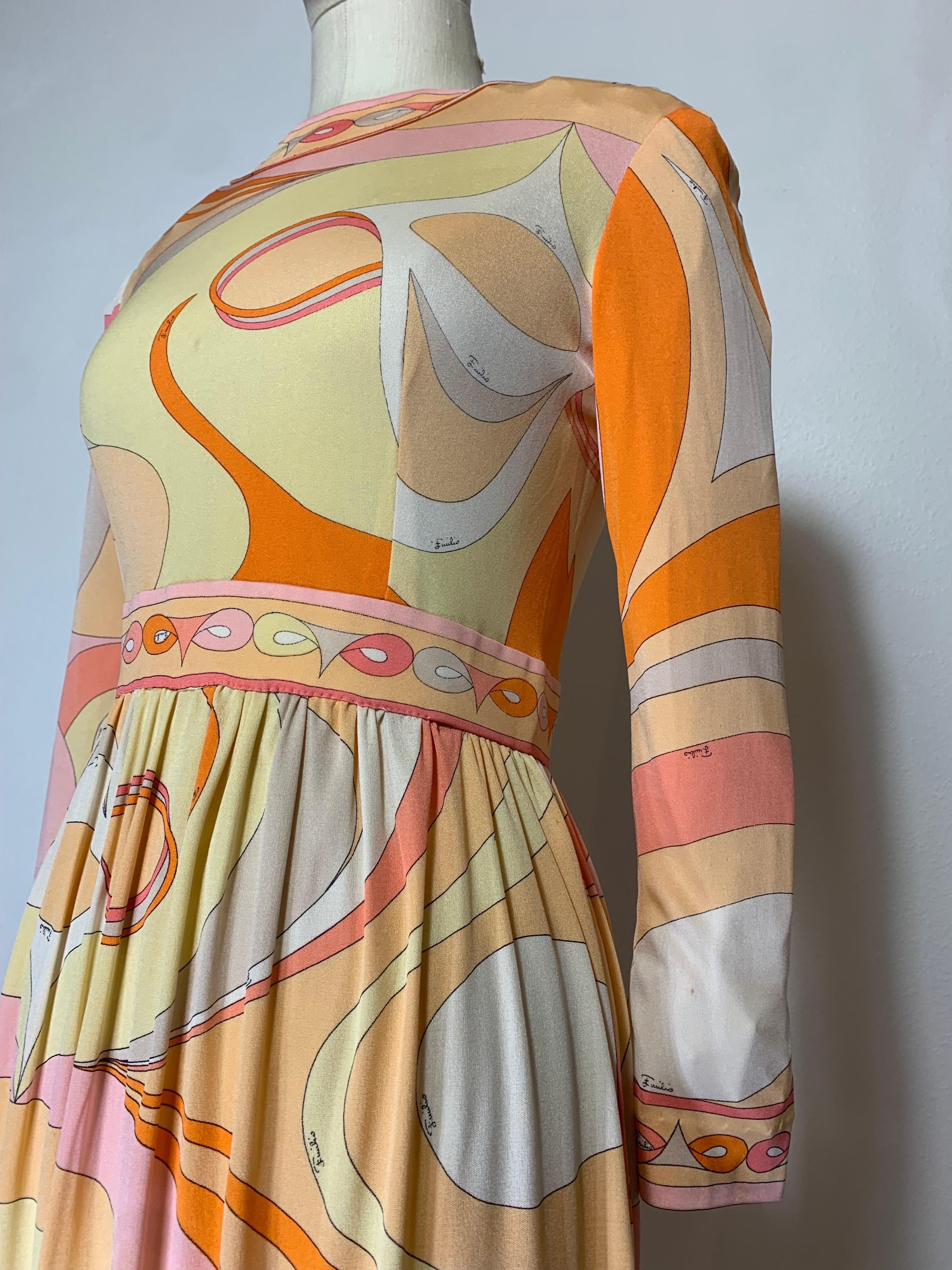 1960er Emilio Pucci Psychedelic Print Mod Day Dress w Full Skirt in Tangerine  im Angebot 3